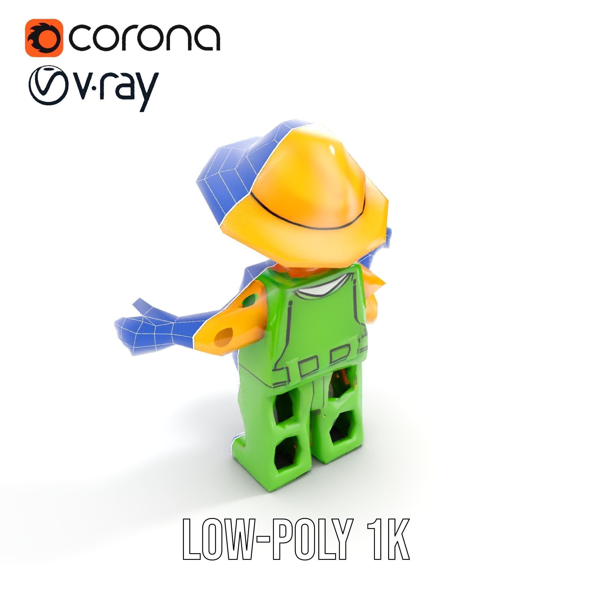 Toy Farmer Character Model Rigged and Animated with Accessories Low-poly 3D model_29