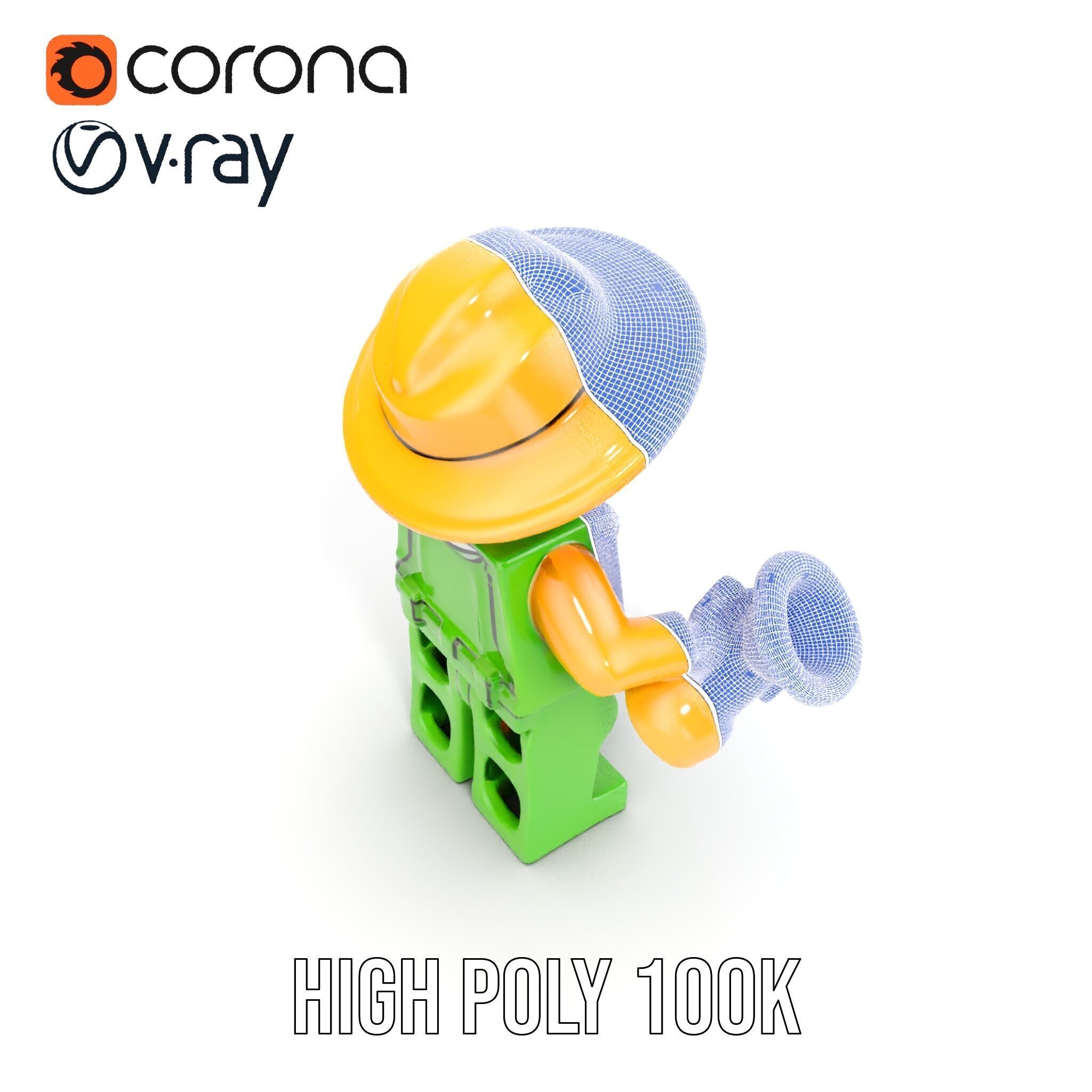 Toy Farmer Character Model Rigged and Animated with Accessories Low-poly 3D model_37