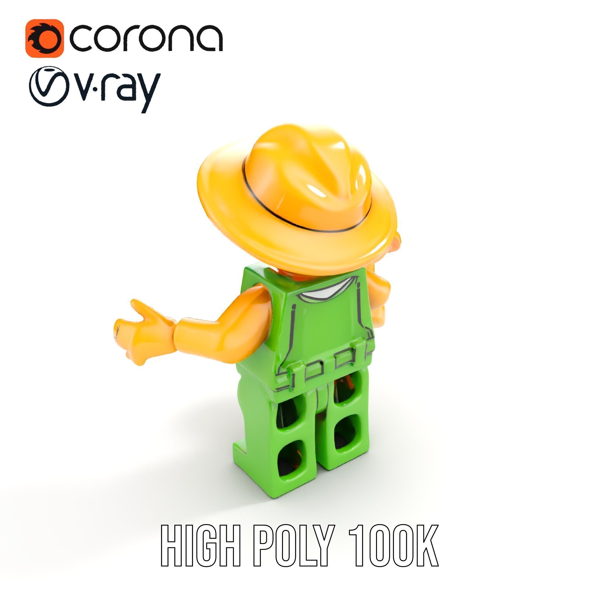Toy Farmer Character Model Rigged and Animated with Accessories Low-poly 3D model_27