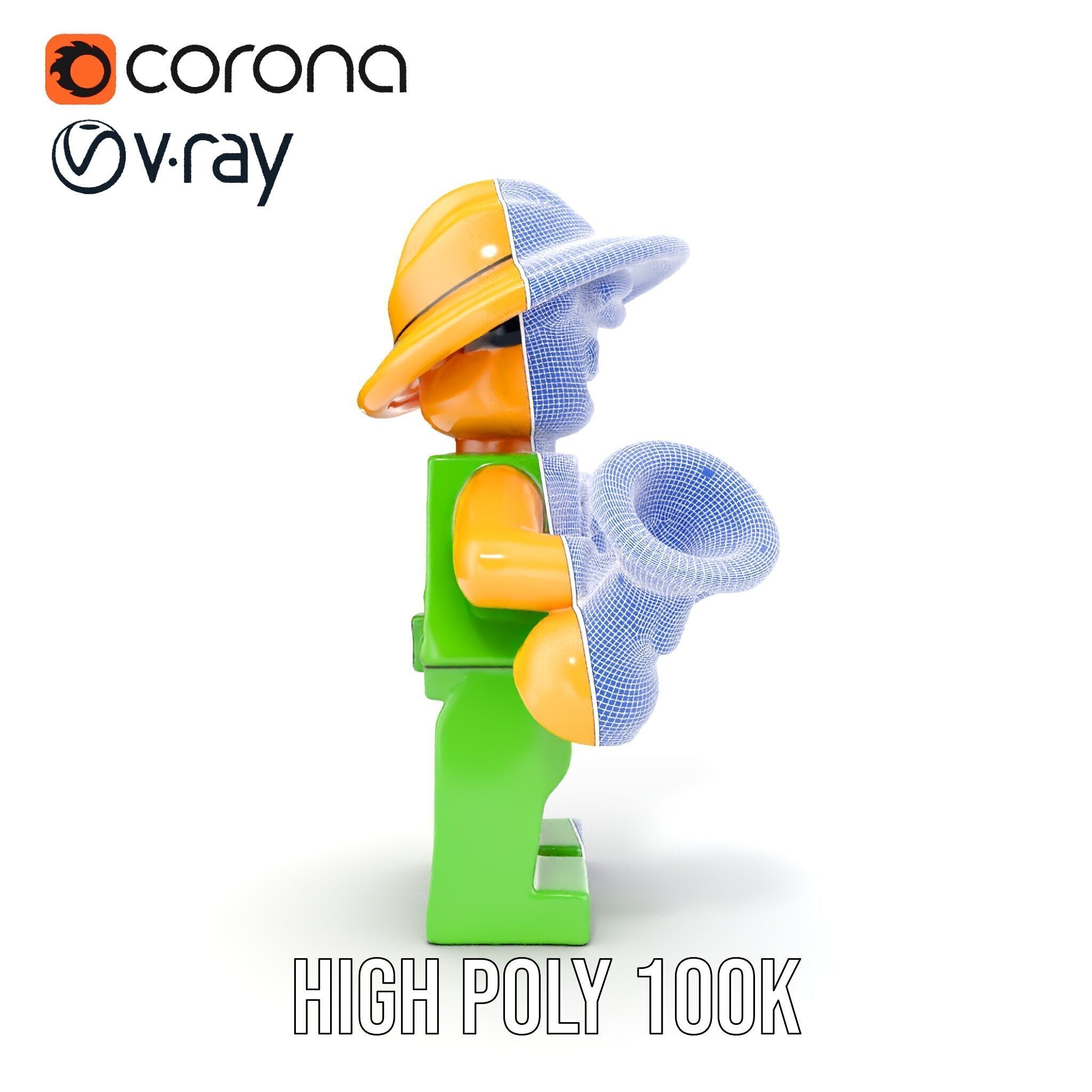 Toy Farmer Character Model Rigged and Animated with Accessories Low-poly 3D model_40