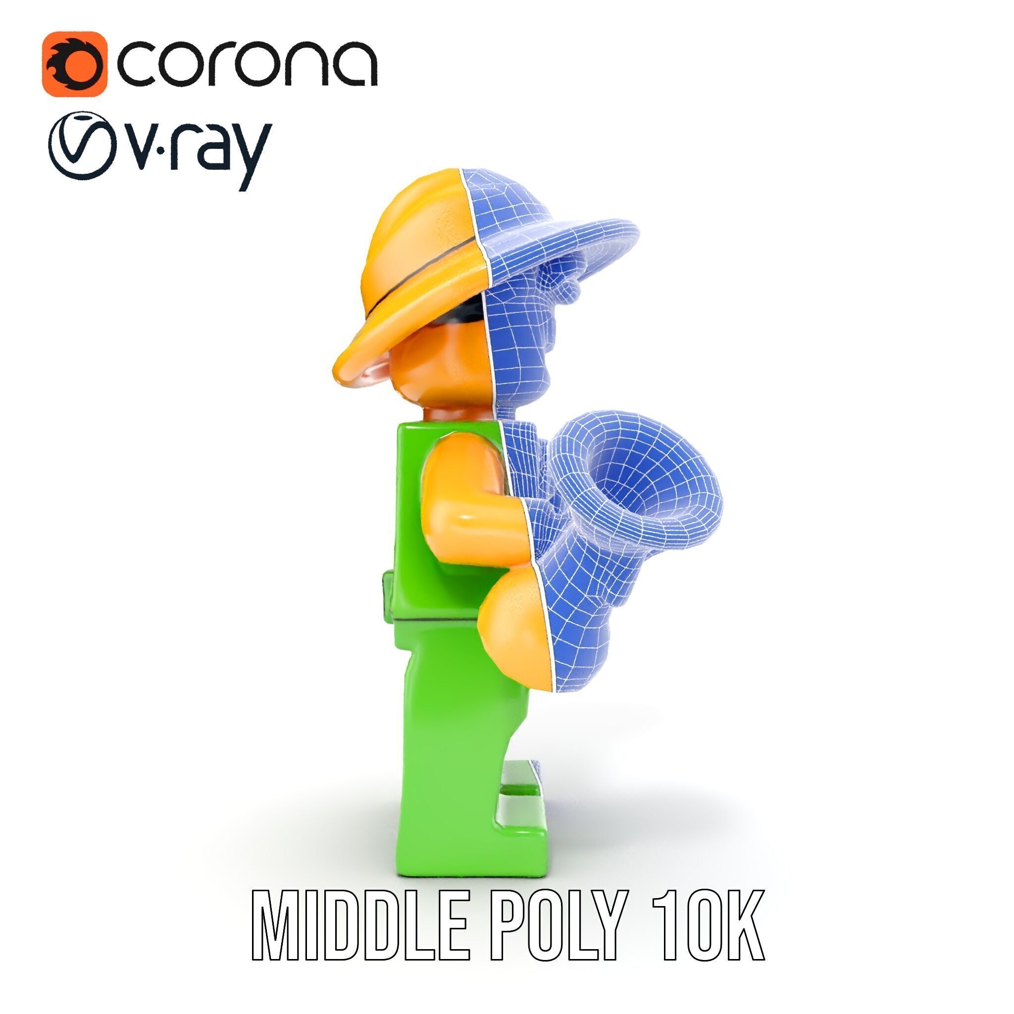 Toy Farmer Character Model Rigged and Animated with Accessories Low-poly 3D model_25