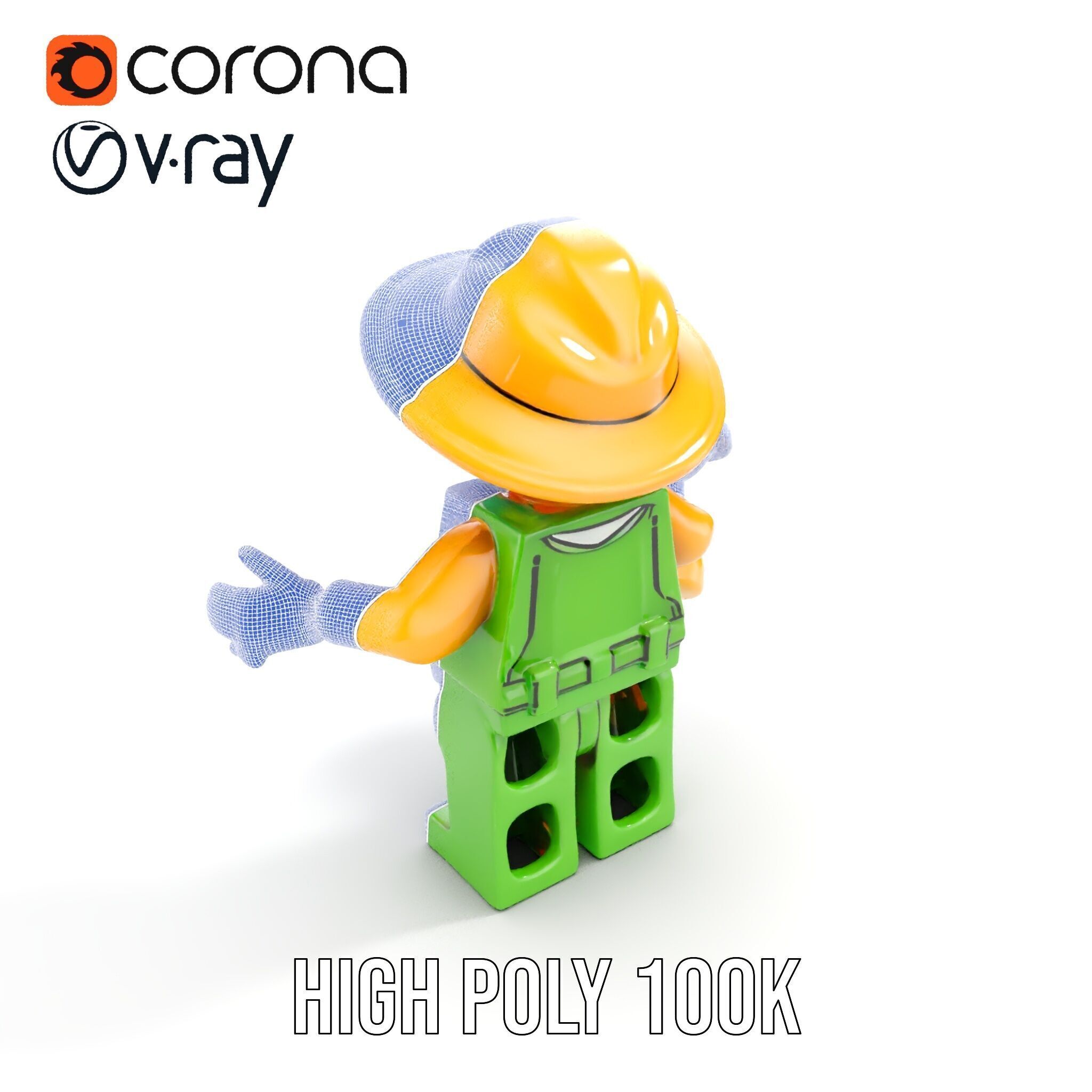 Toy Farmer Character Model Rigged and Animated with Accessories Low-poly 3D model_35