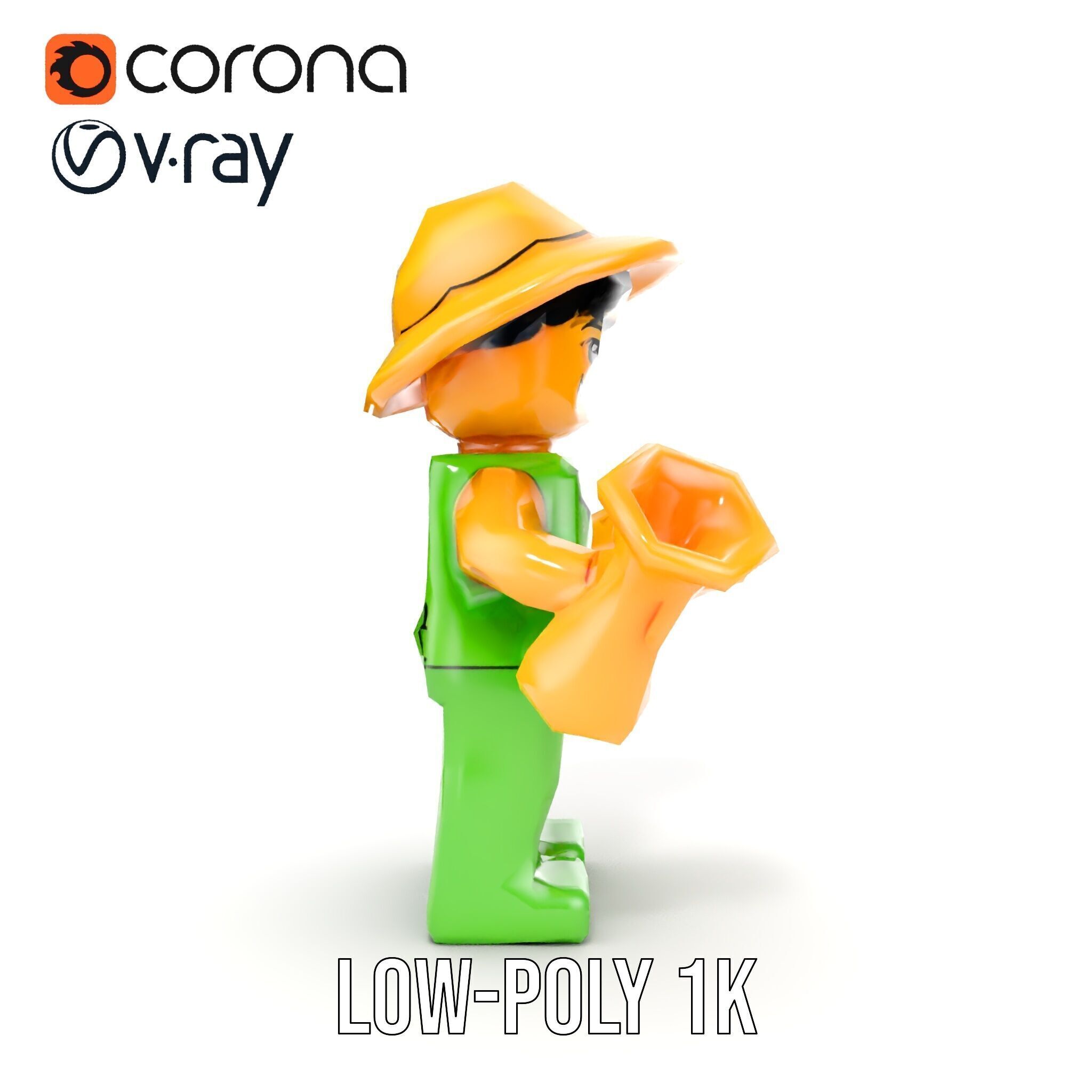 Toy Farmer Character Model Rigged and Animated with Accessories Low-poly 3D model_24