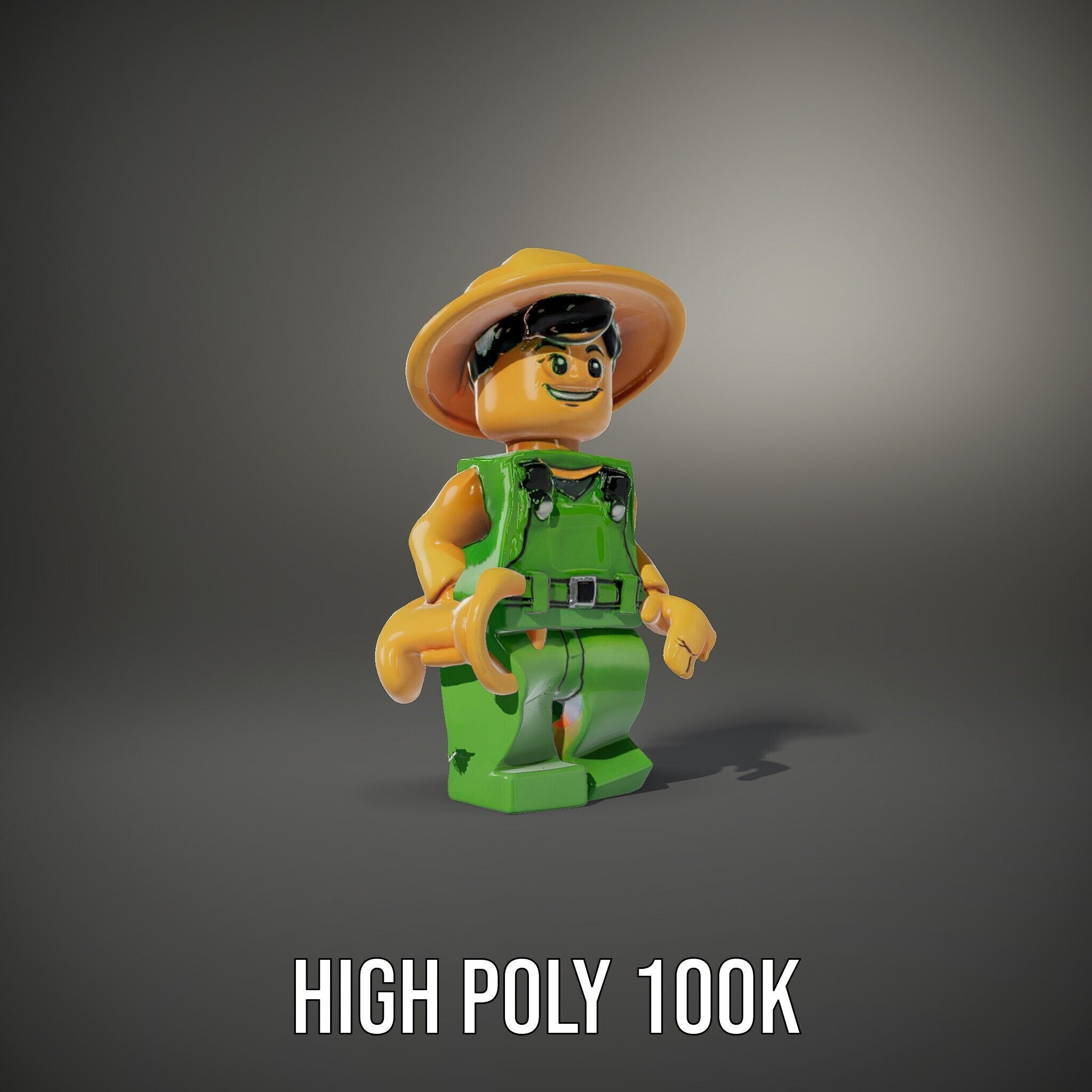 Toy Farmer Character Model Rigged and Animated with Accessories Low-poly 3D model_8