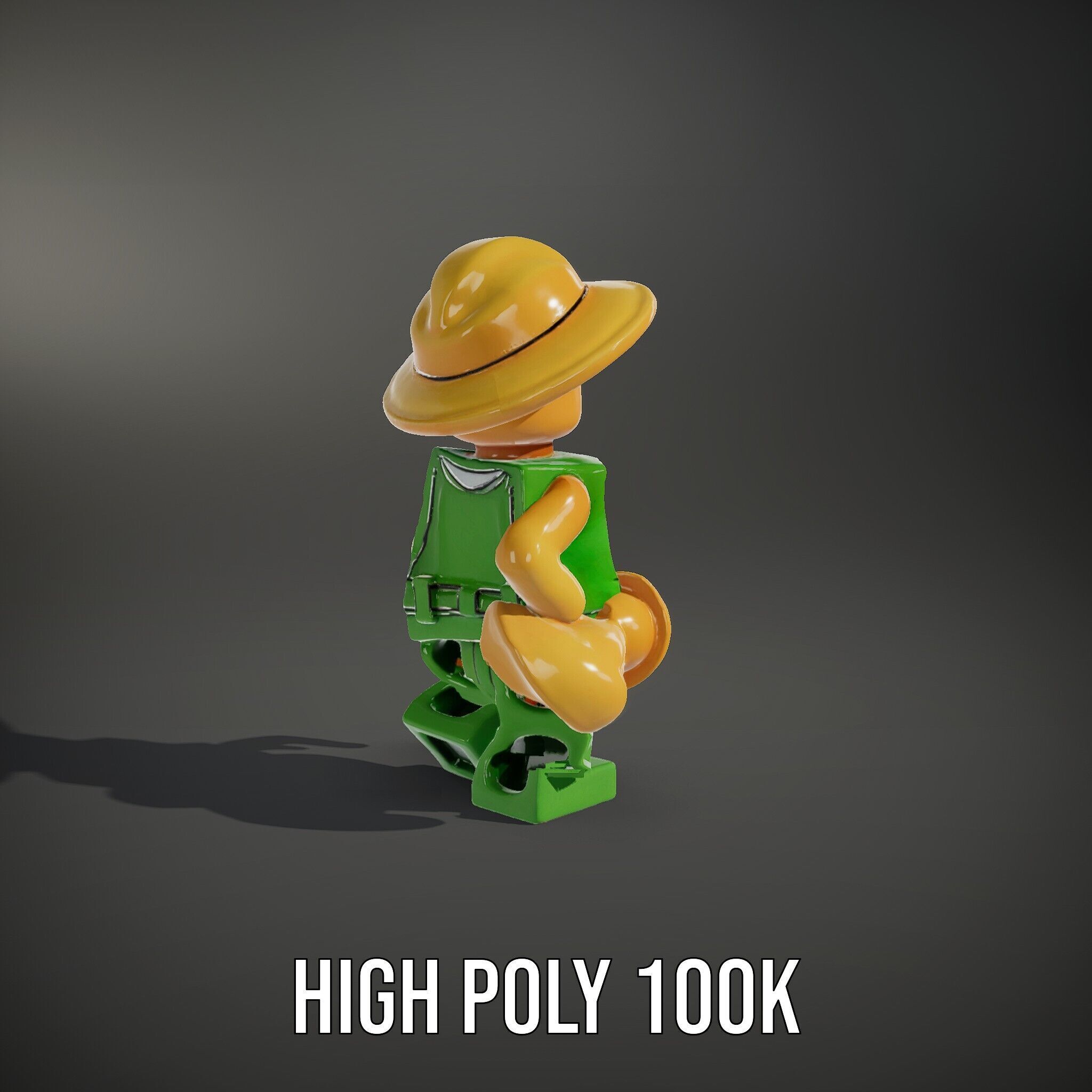 Toy Farmer Character Model Rigged and Animated with Accessories Low-poly 3D model_11