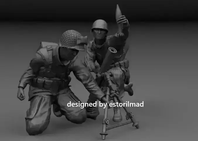 WW2 AMERICAN PARATROOPERS WITH M2 60MM NORMANDY MORTAR