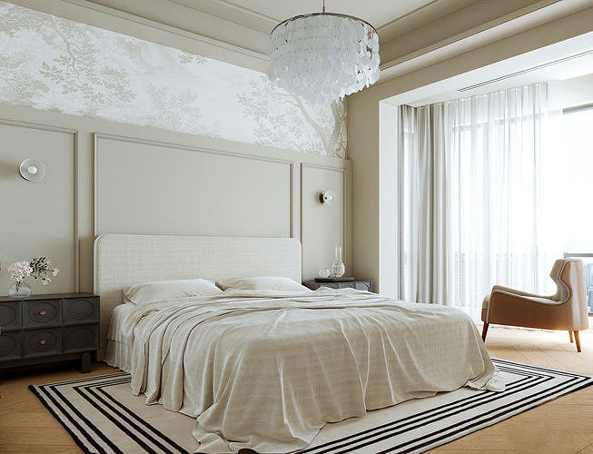 Elegant Neutral Bedroom 390 3D model
