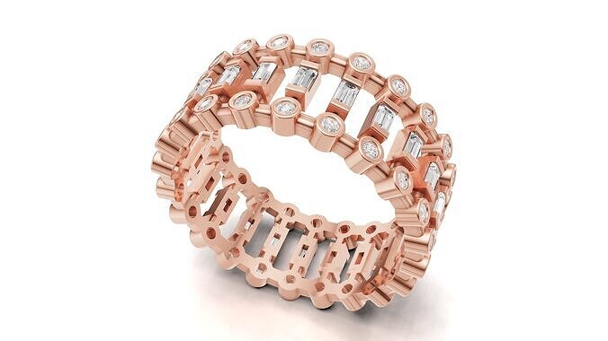  Round and Baguette Diamond Eternity Band 3D print model