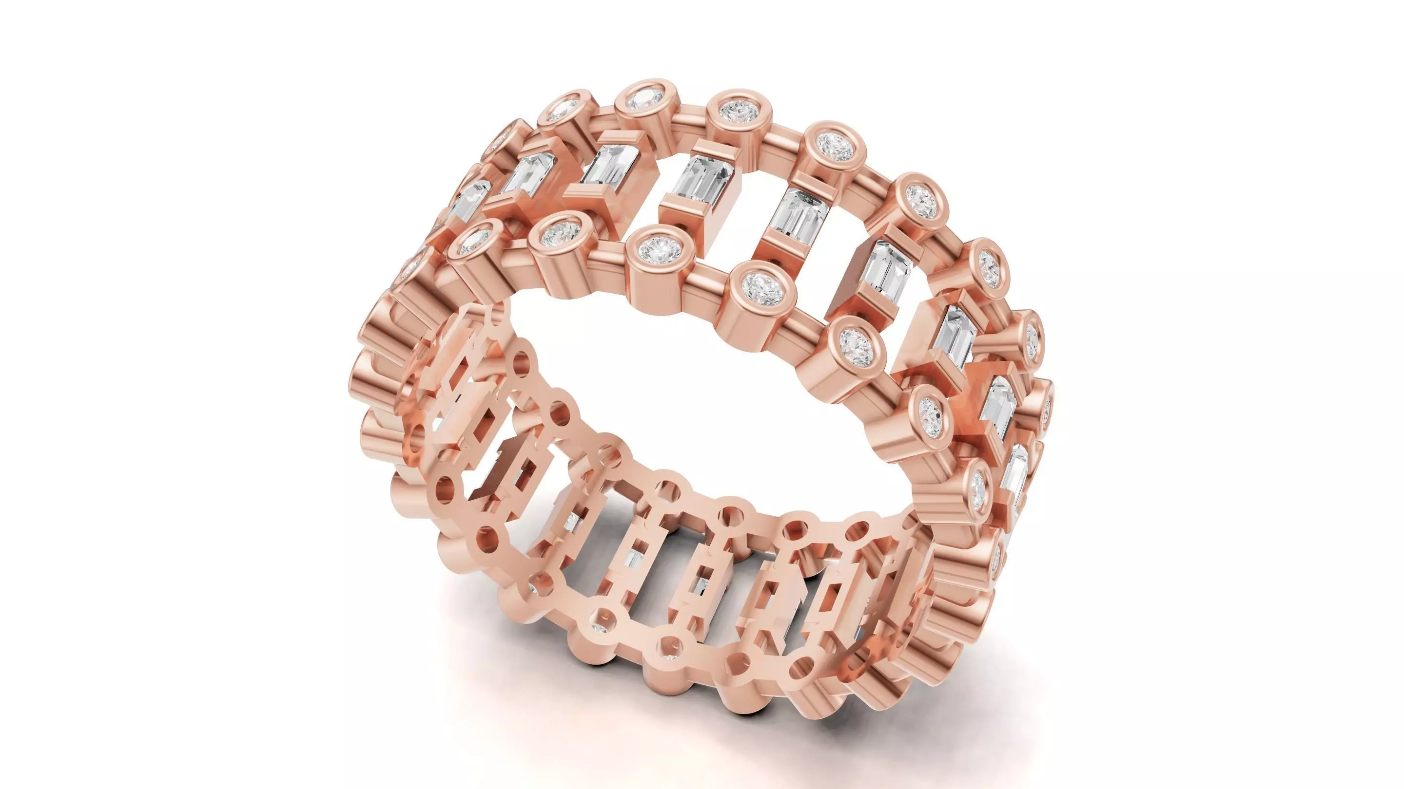 Round and Baguette Diamond Eternity Band 3D print model