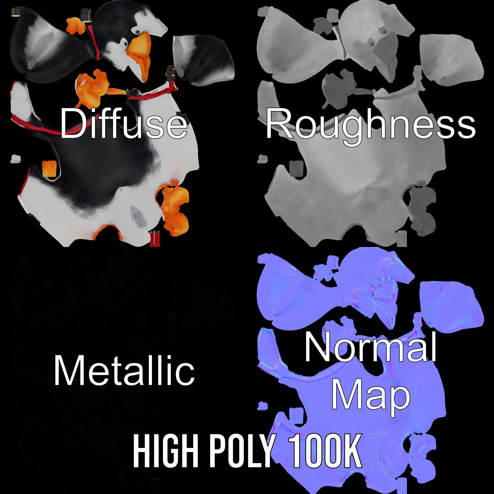 Animated Penguin Character Model Rigged and Animated Low-poly 3D model_3