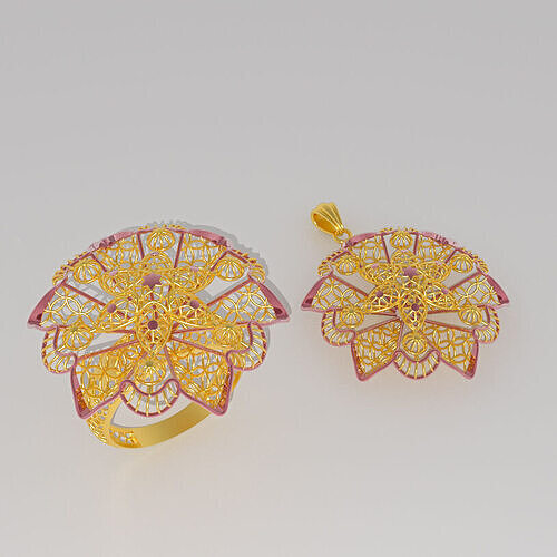 Fusion Flower Ring and  Pendant Gold 21M75RGFI3 3D print model