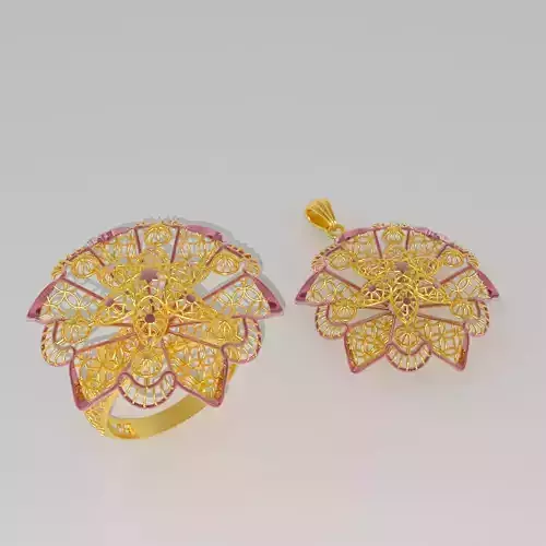 Fusion Flower Ring and  Pendant Gold 21M75RGFI3