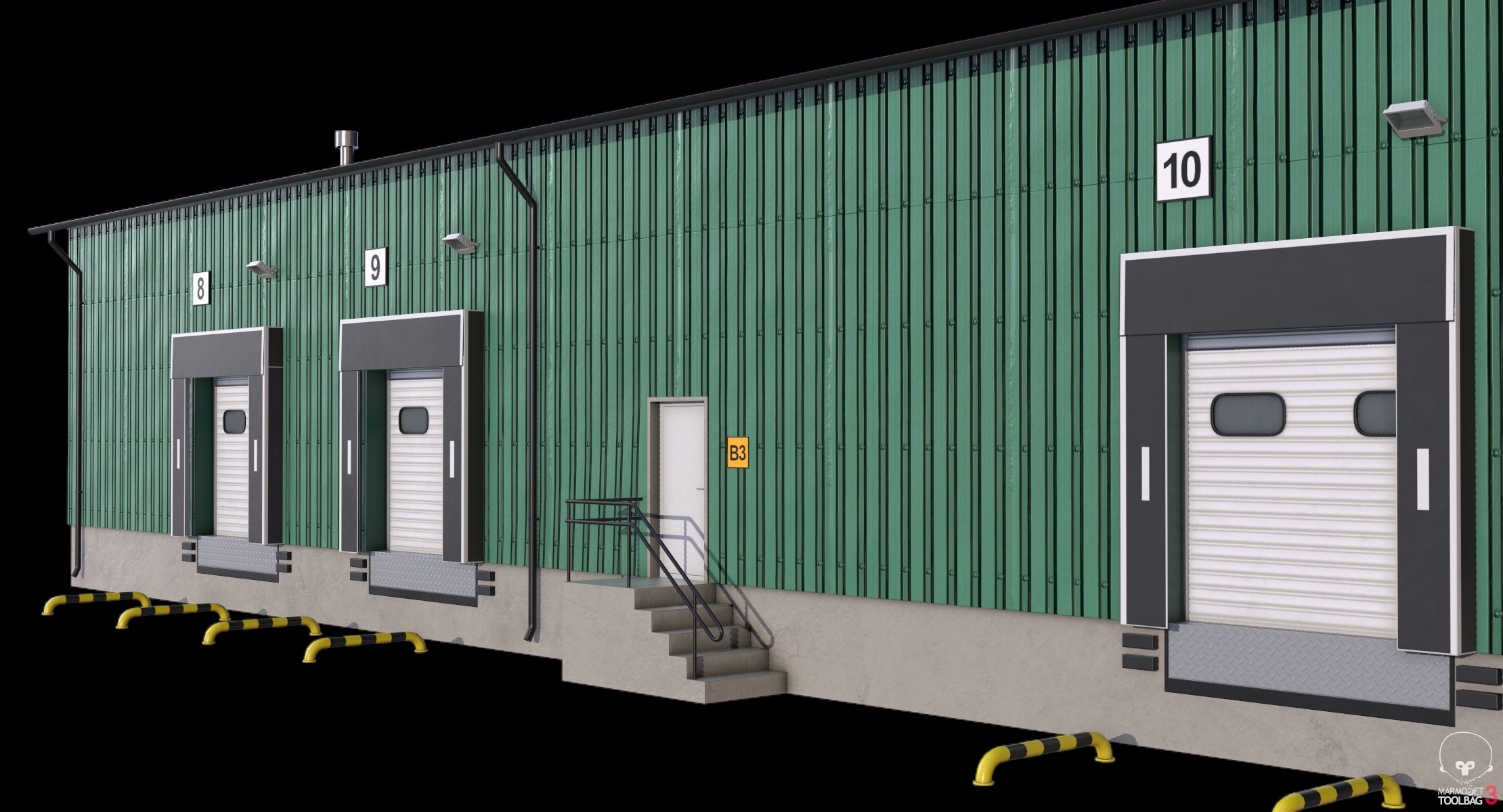3 Green Industrial Buildings  3D Model Collection_3