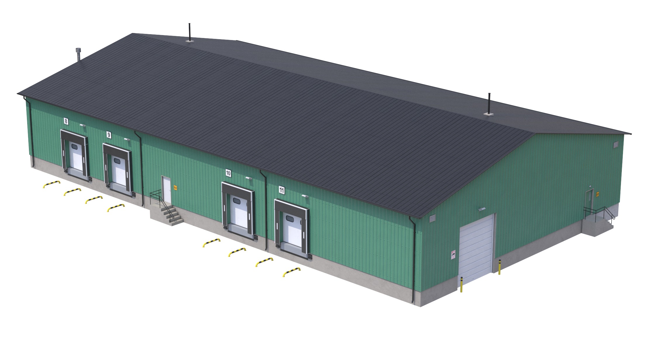 3 Green Industrial Buildings  3D Model Collection_1