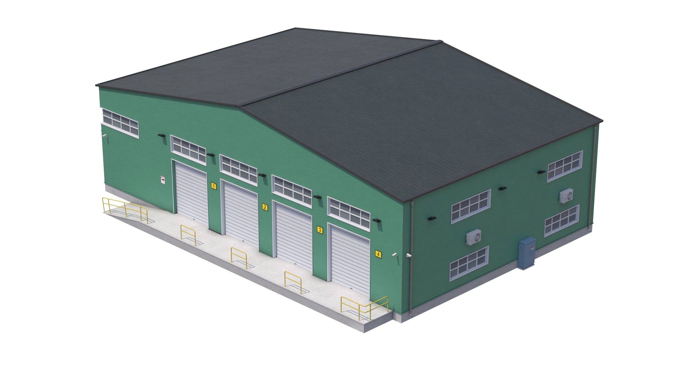 3 Green Industrial Buildings  3D Model Collection_6