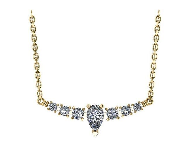 Pear shape necklace with three round diamonds on each side 3D print model