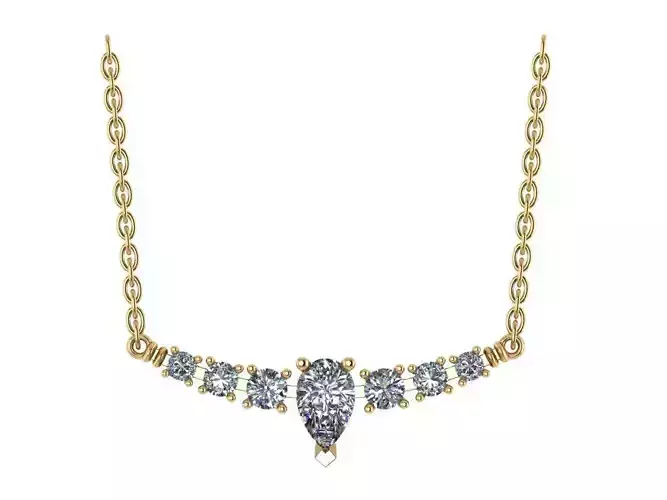 Pear shape necklace with three round diamonds on each side 3D print model