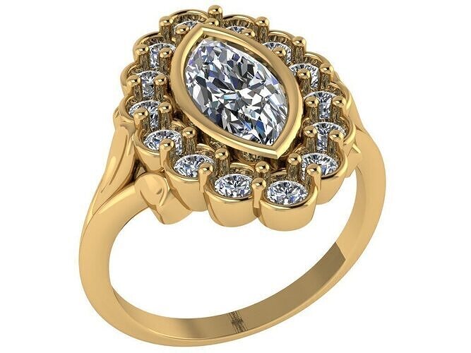 Marquise shaped halo ring with custom shank 3D print model