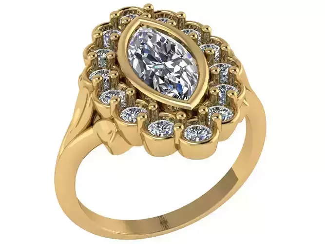 Marquise shaped halo ring with custom shank