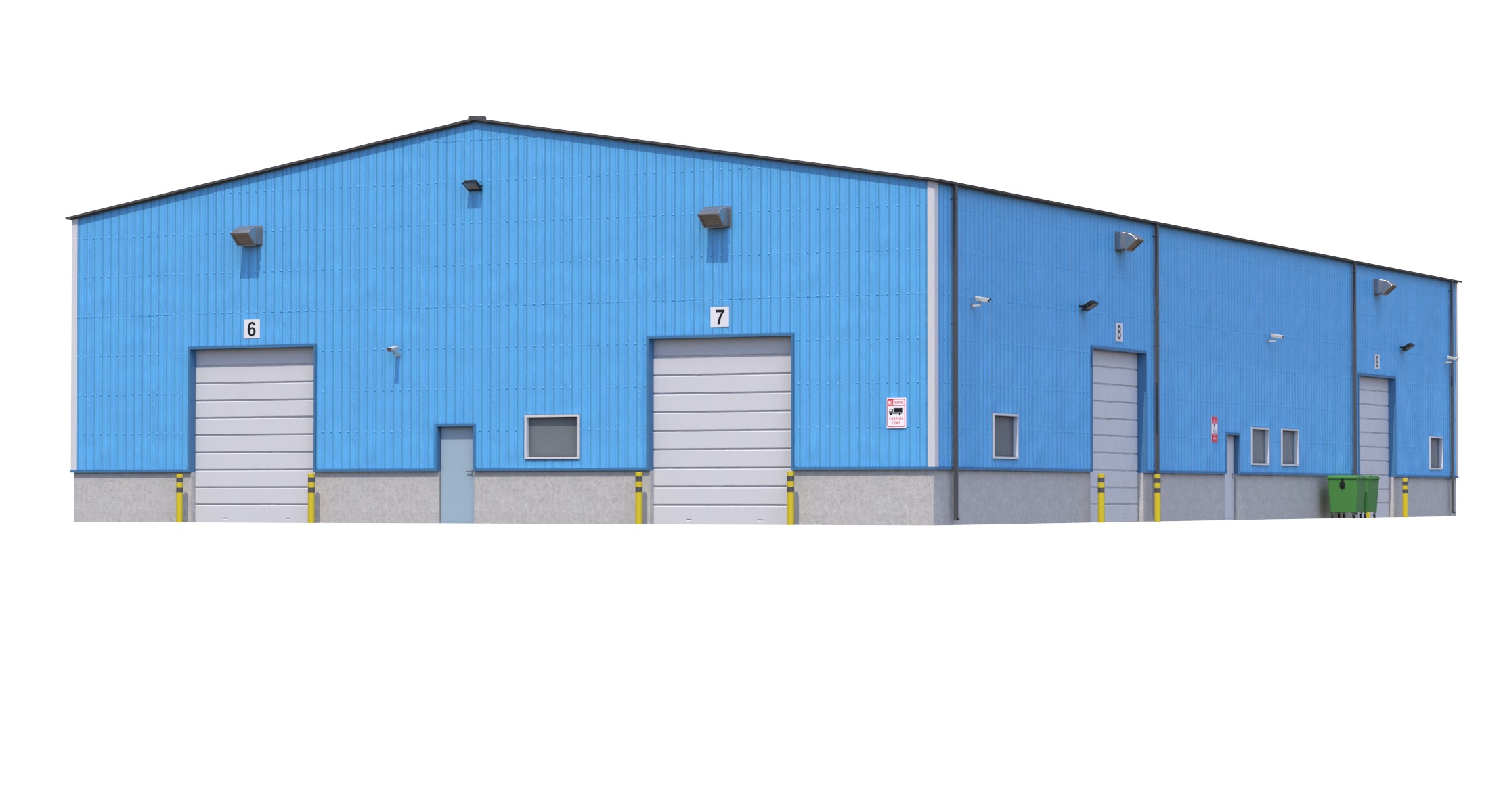 4 Blue Industrial Buildings 3D Model Collection_3