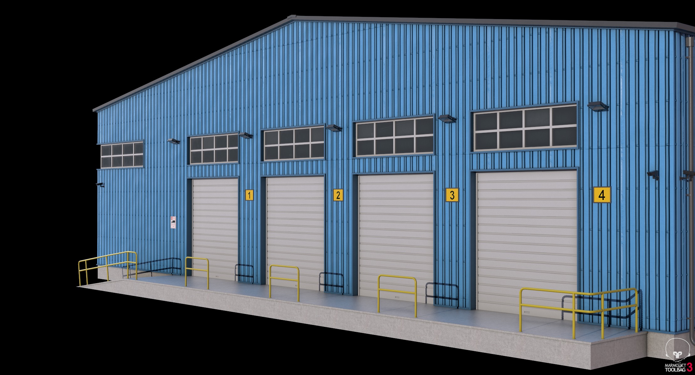4 Blue Industrial Buildings 3D Model Collection_15