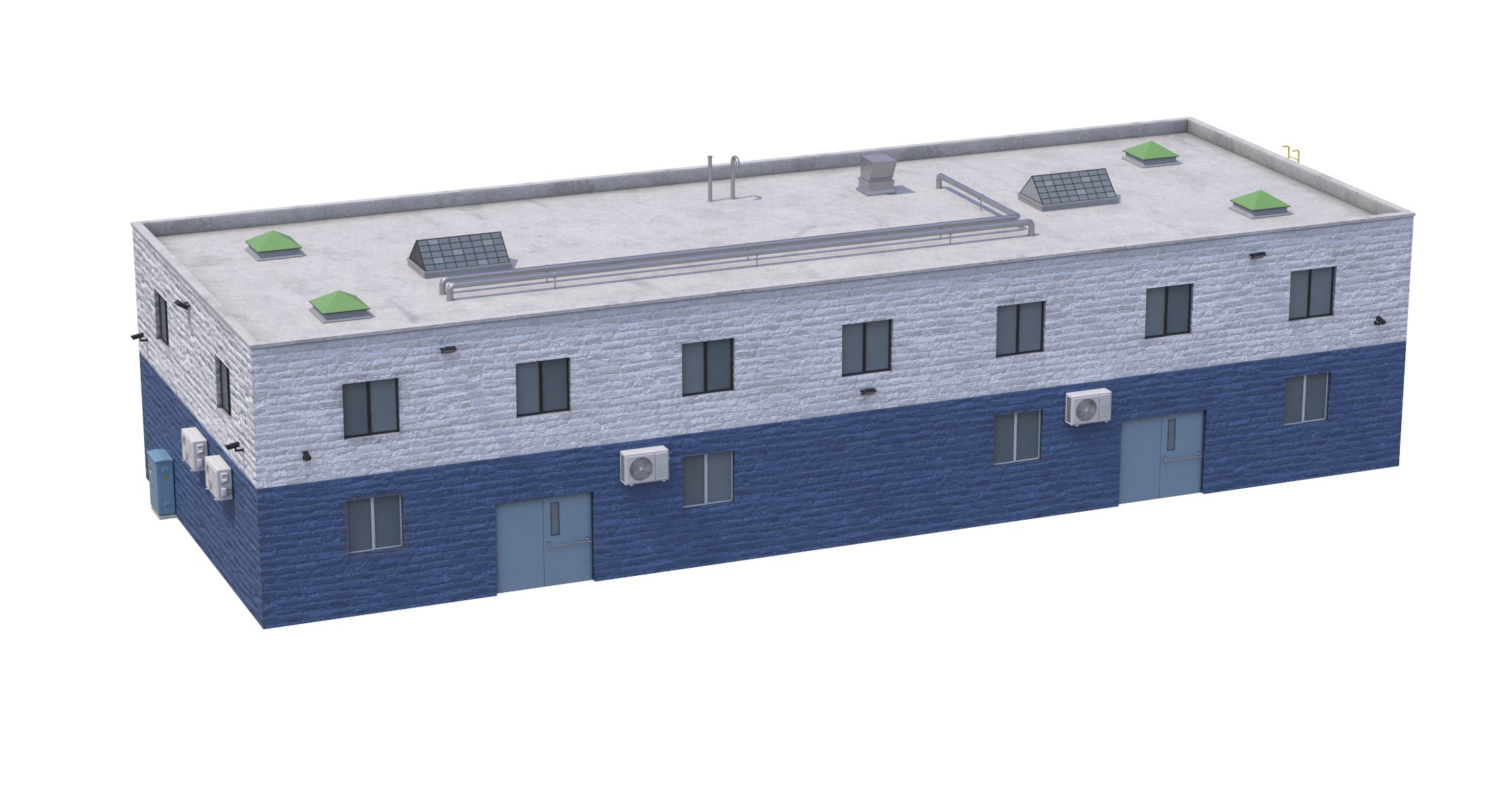 4 Blue Industrial Buildings 3D Model Collection_19