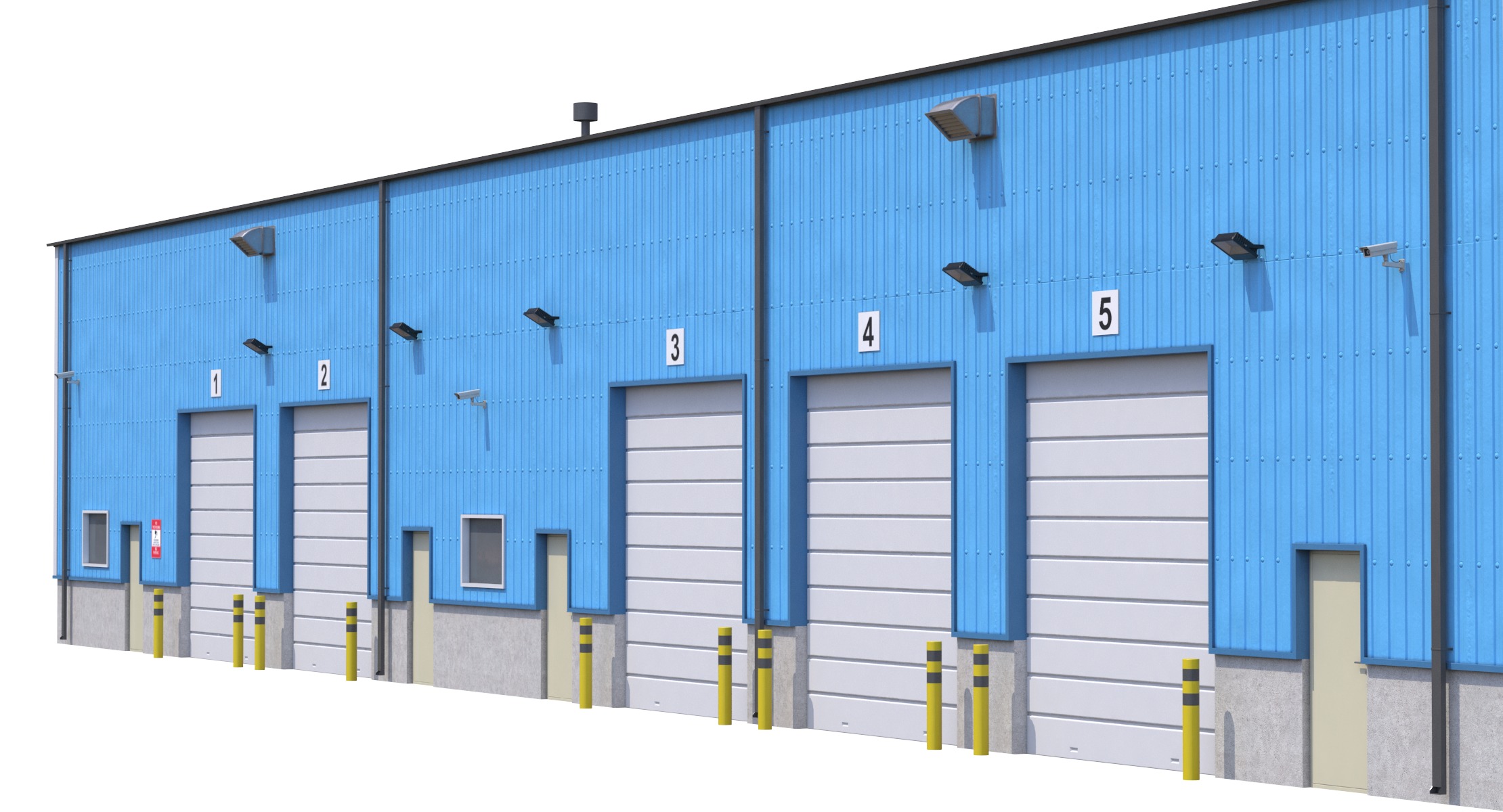 4 Blue Industrial Buildings 3D Model Collection_2