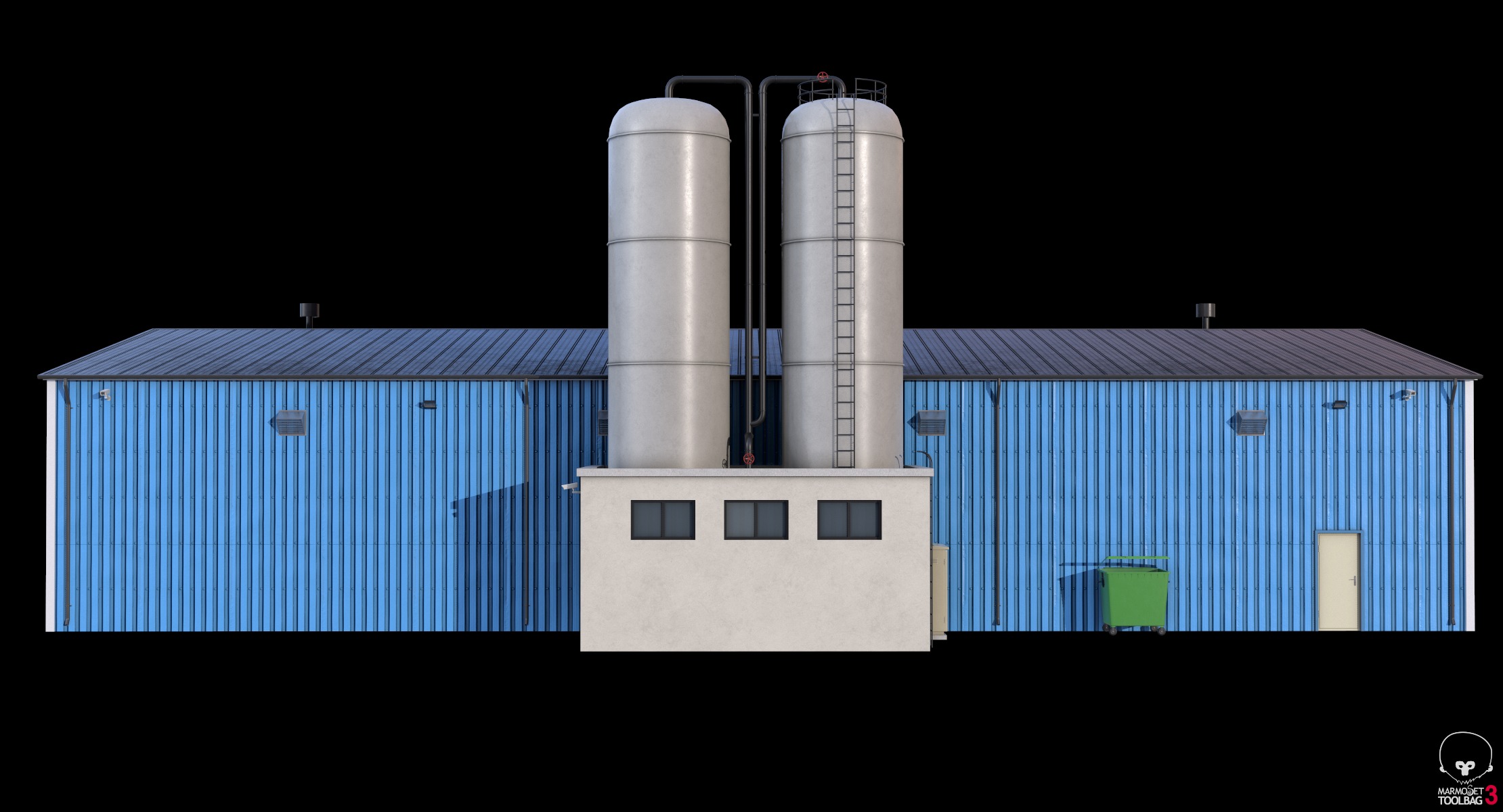 4 Blue Industrial Buildings 3D Model Collection_11