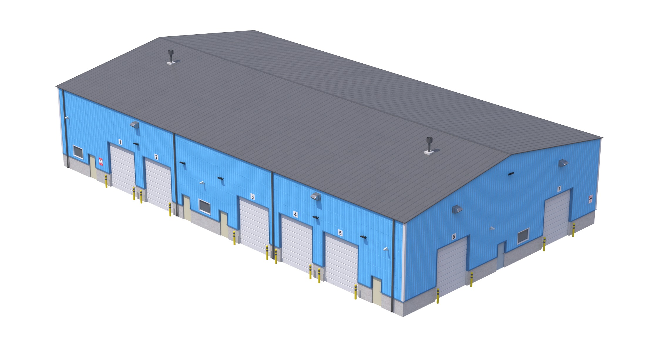 4 Blue Industrial Buildings 3D Model Collection_1