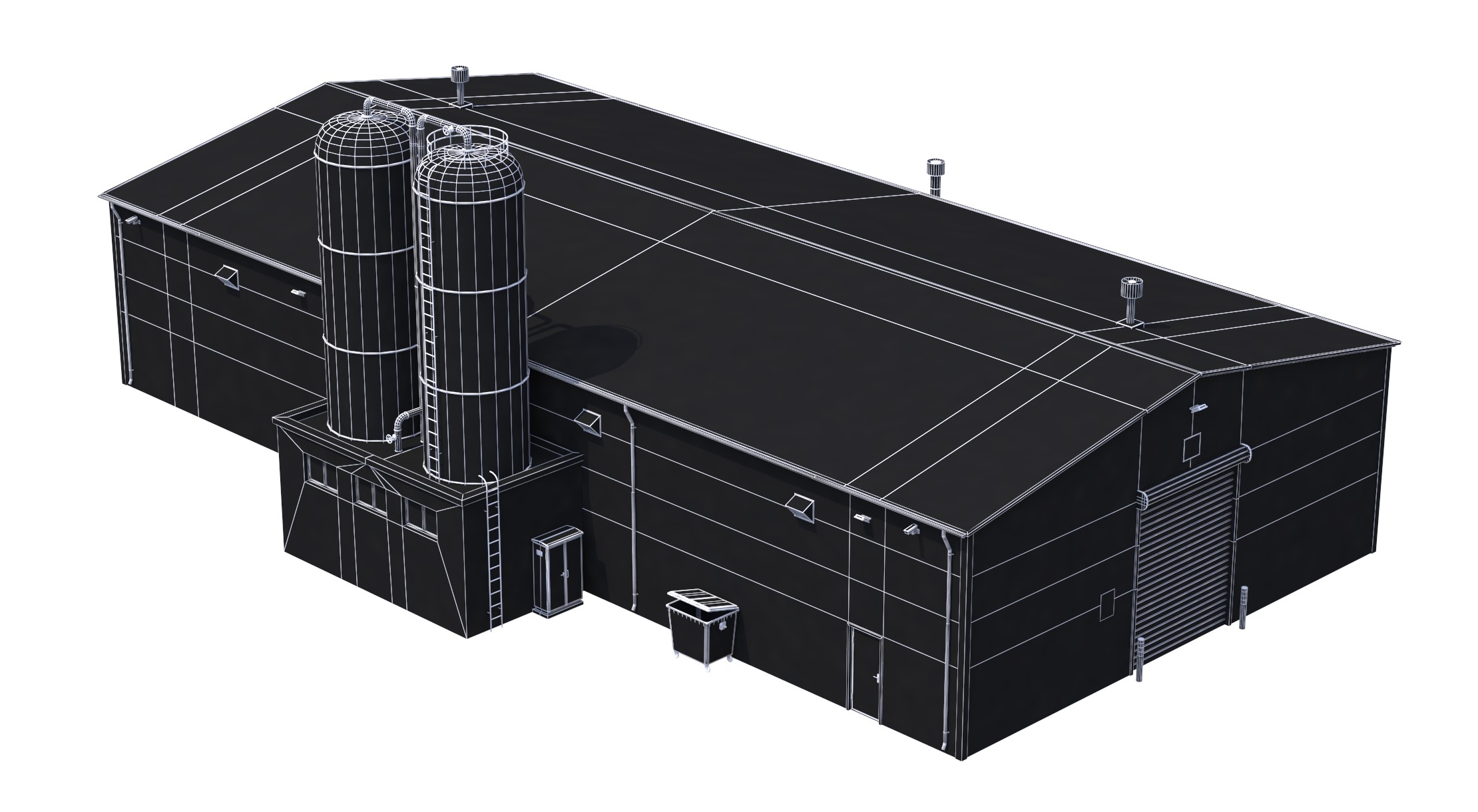 4 Blue Industrial Buildings 3D Model Collection_12