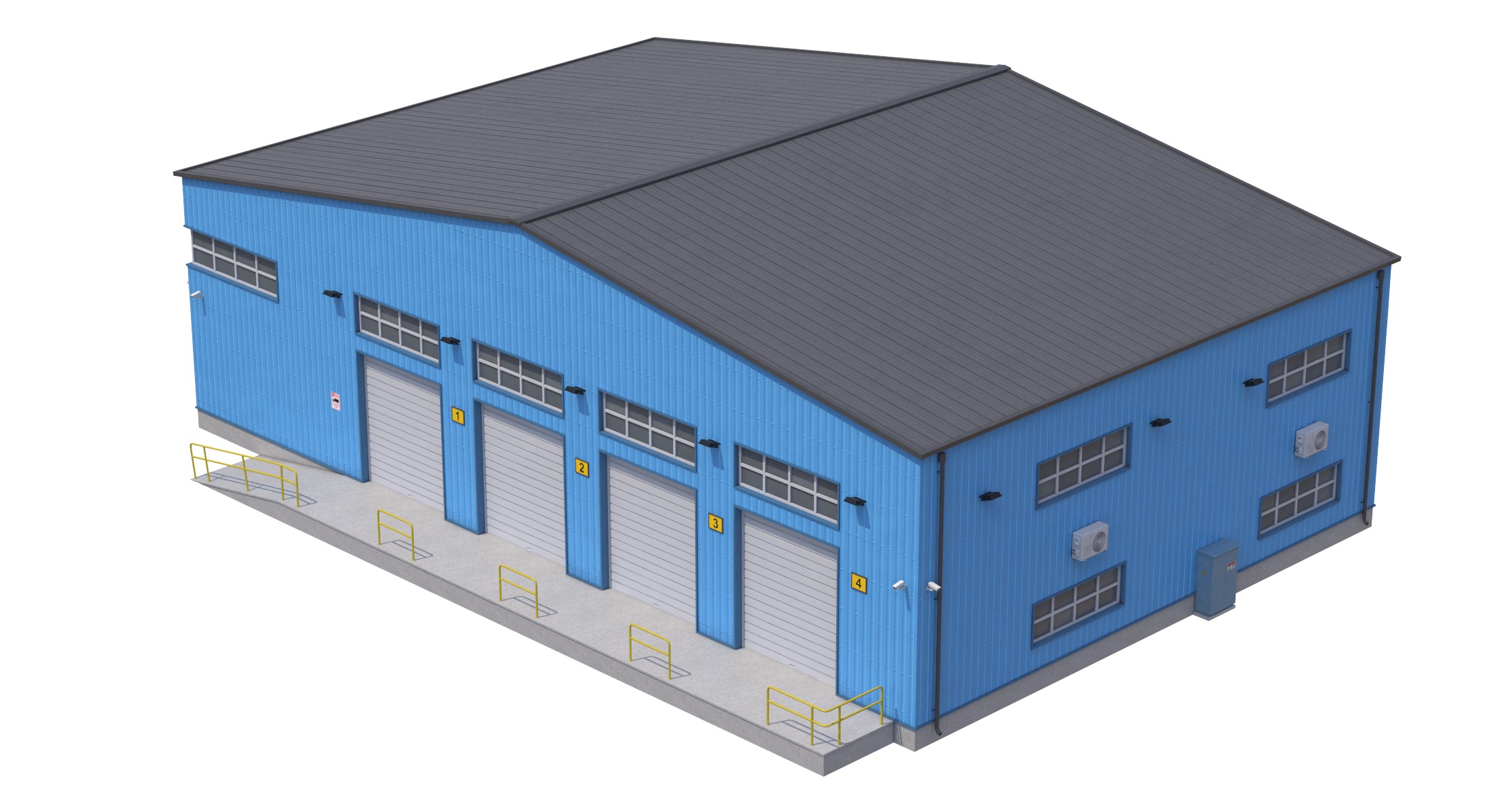 4 Blue Industrial Buildings 3D Model Collection_13