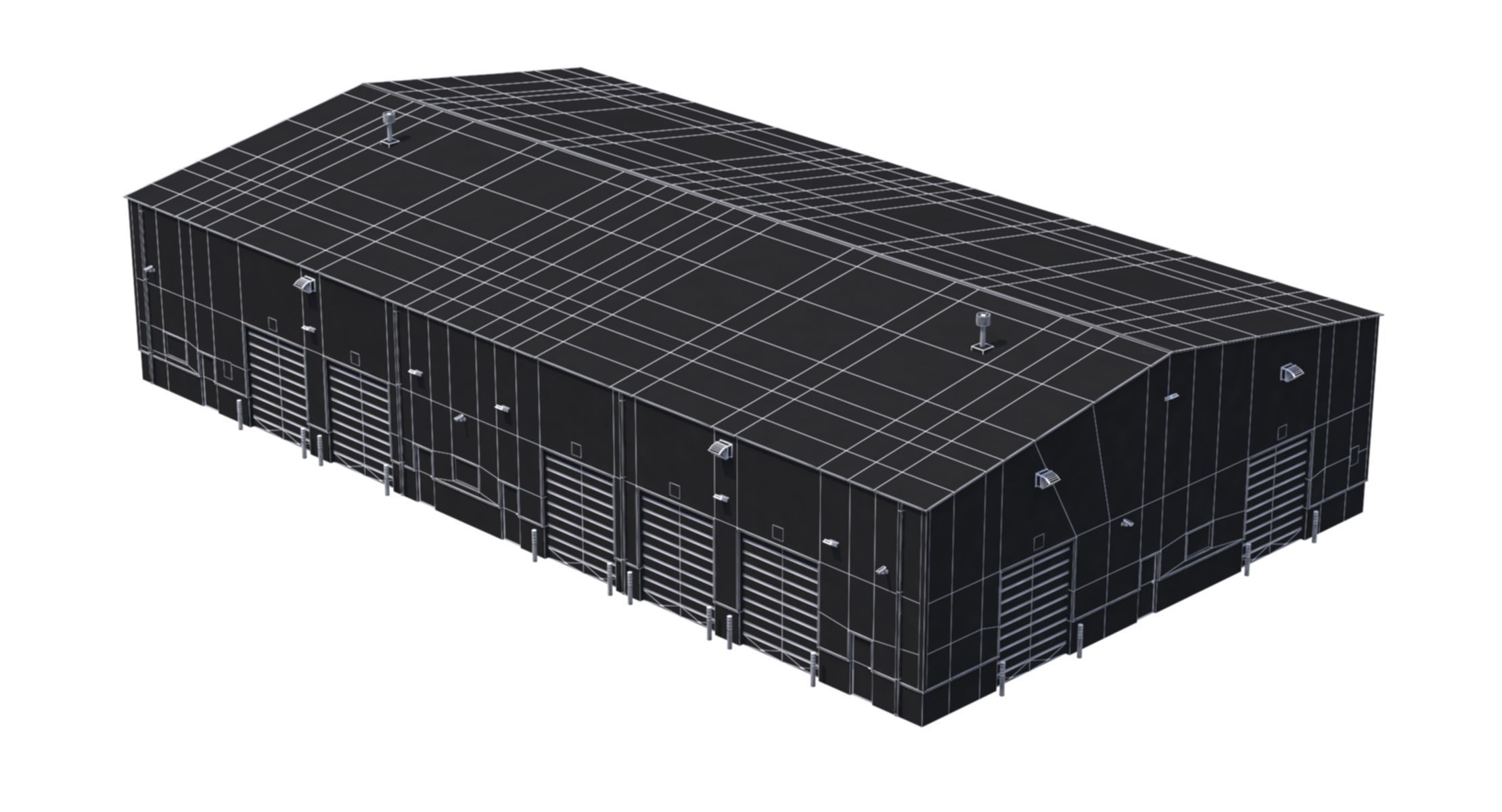 4 Blue Industrial Buildings 3D Model Collection_5