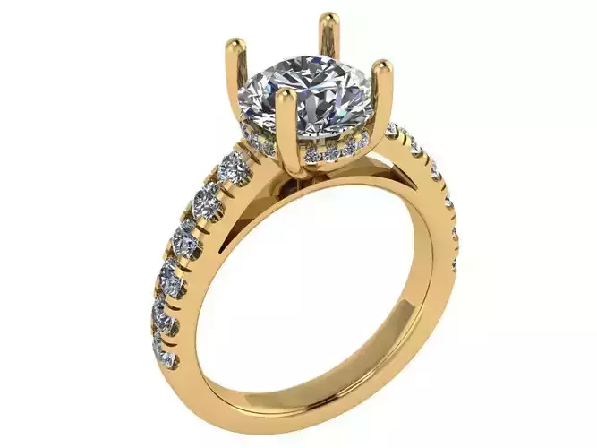 Round shape ring with hidden halo and pave on shank