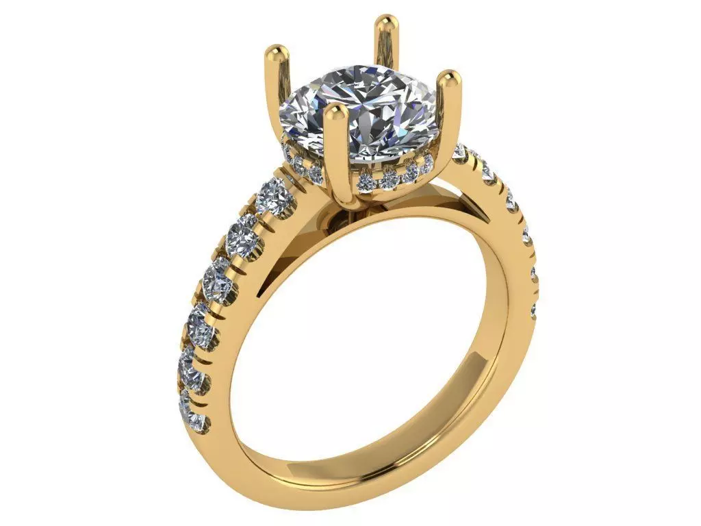 Round shape ring with hidden halo and pave on shank 3D print model_0