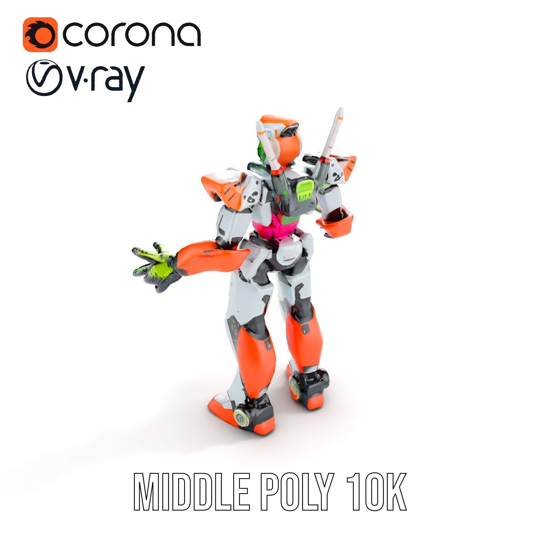 Futuristic Combat Mecha Robot Rigged and Animated Low-poly 3D model_17