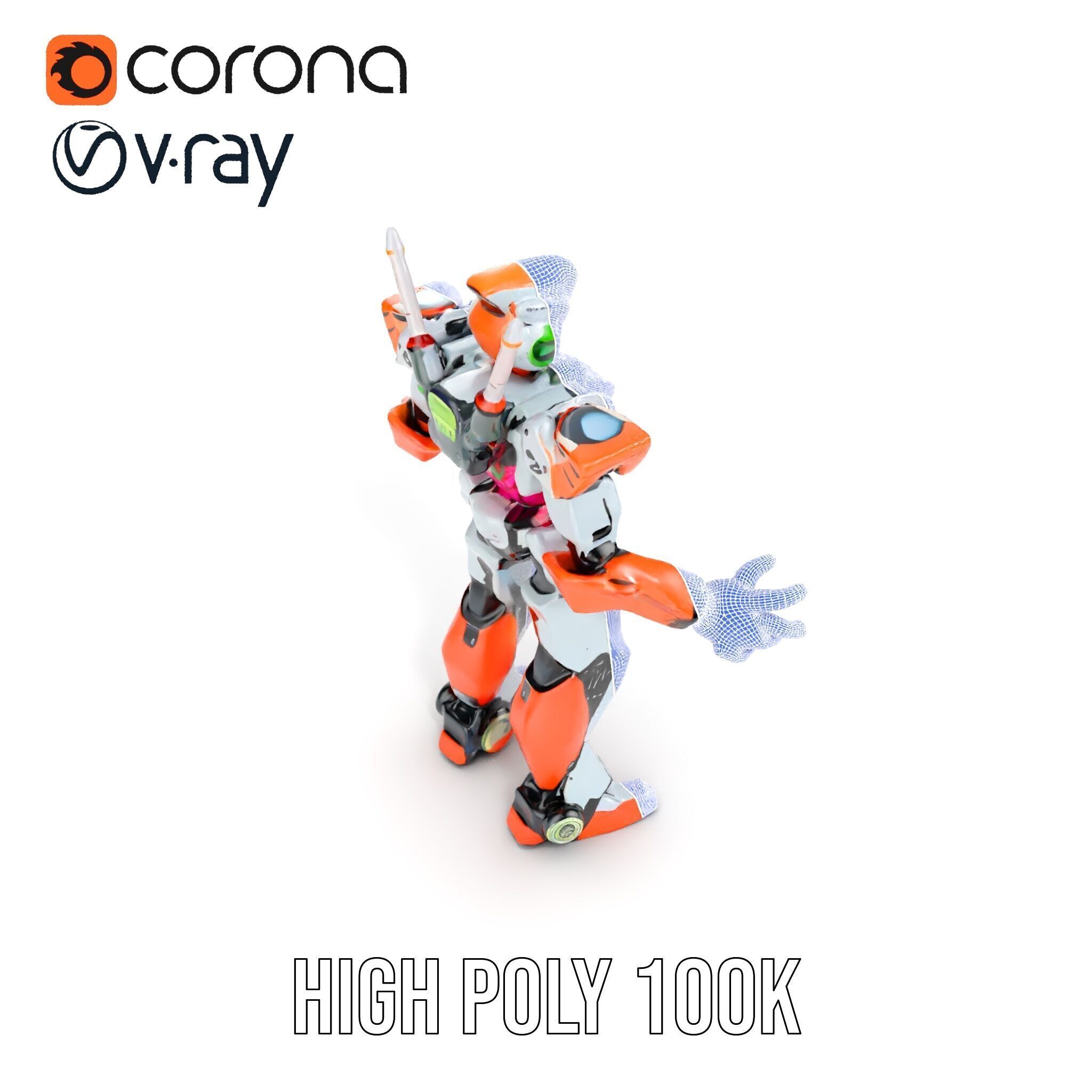 Futuristic Combat Mecha Robot Rigged and Animated Low-poly 3D model_35