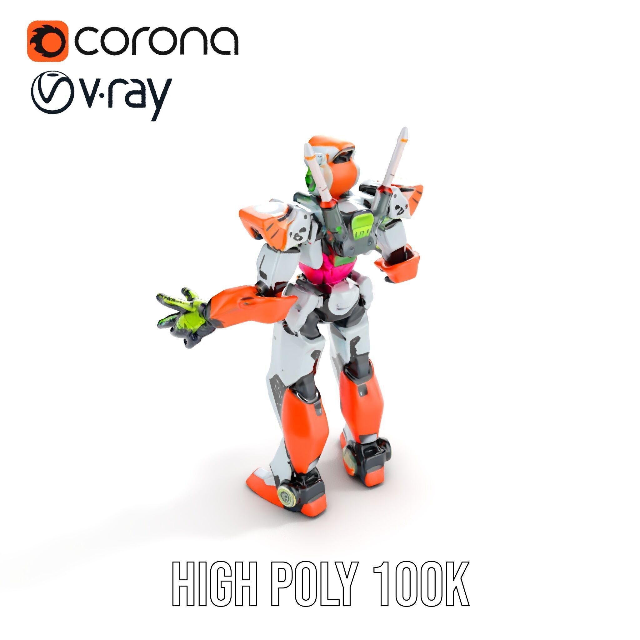 Futuristic Combat Mecha Robot Rigged and Animated Low-poly 3D model_24