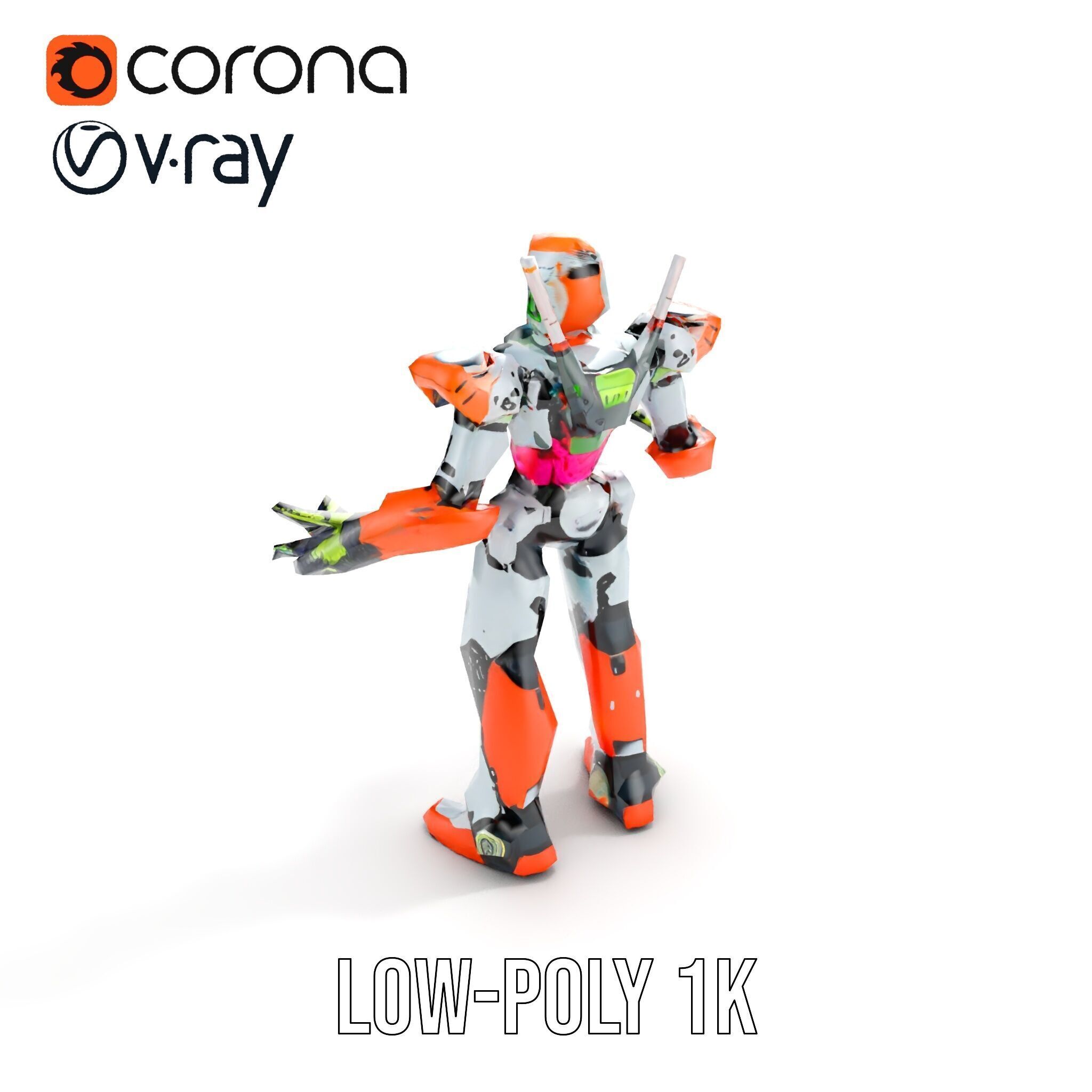 Futuristic Combat Mecha Robot Rigged and Animated Low-poly 3D model_7