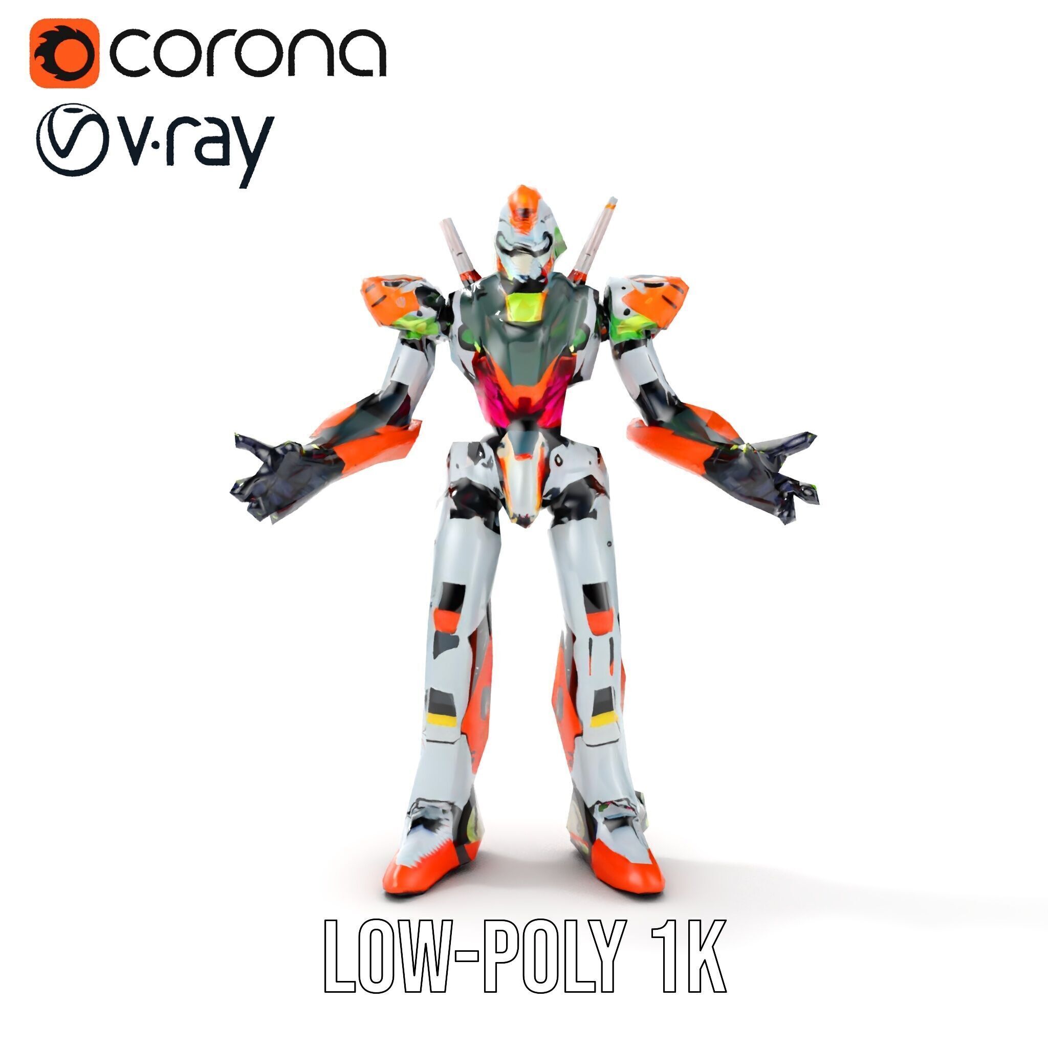 Futuristic Combat Mecha Robot Rigged and Animated Low-poly 3D model_26