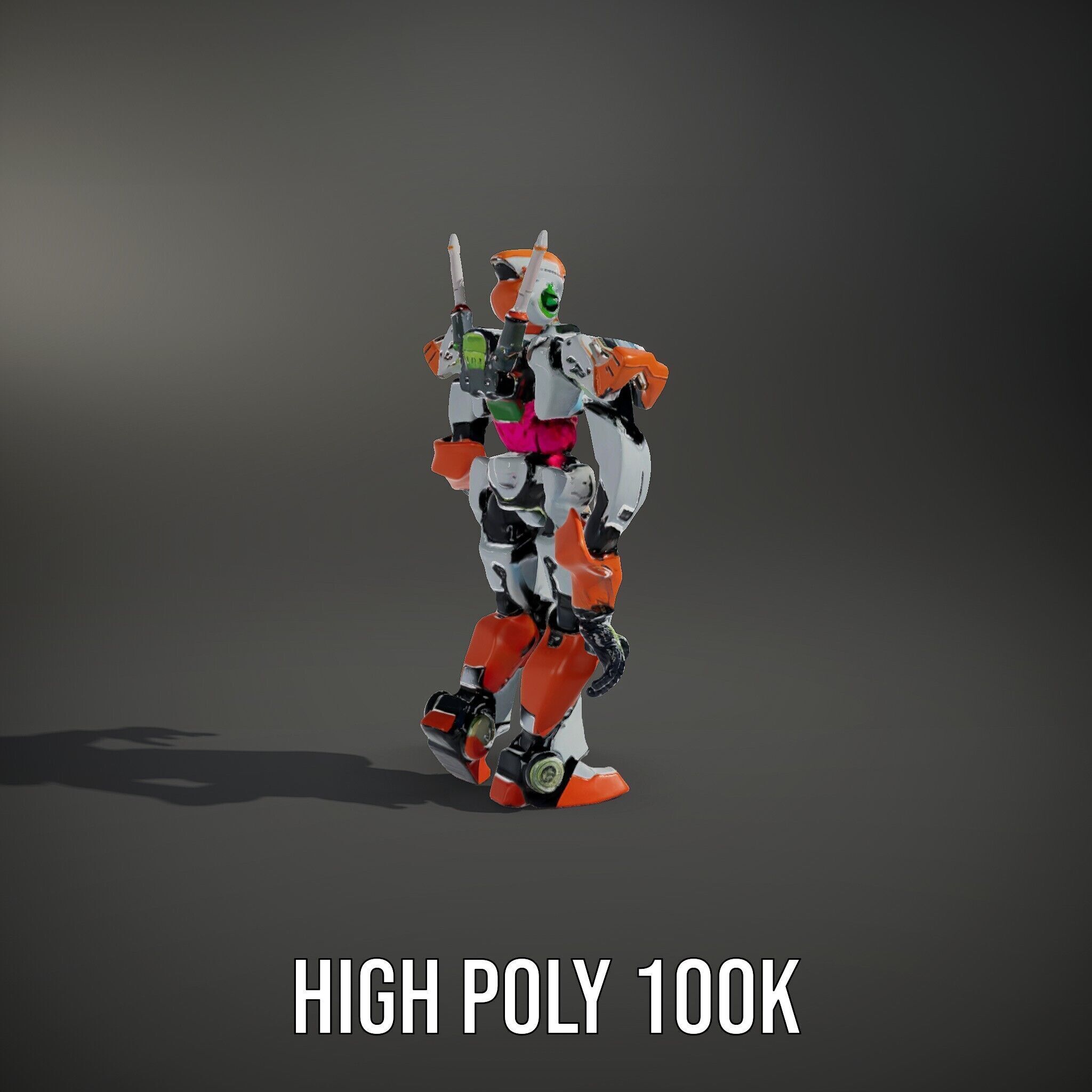 Futuristic Combat Mecha Robot Rigged and Animated Low-poly 3D model_14