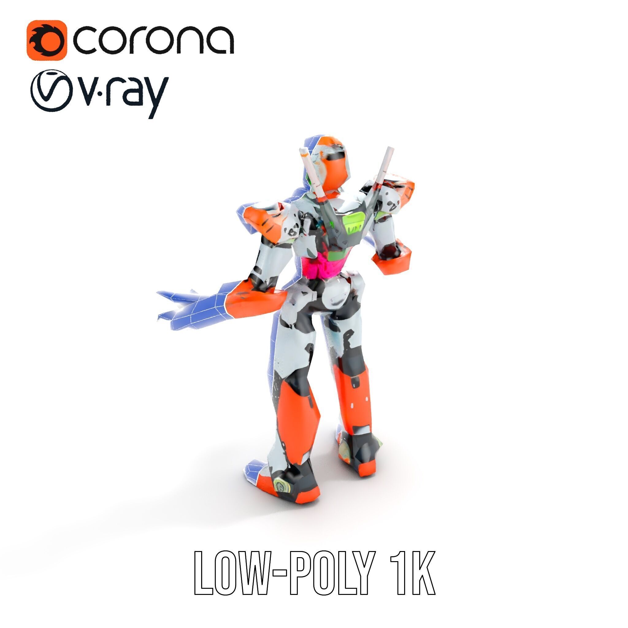 Futuristic Combat Mecha Robot Rigged and Animated Low-poly 3D model_13