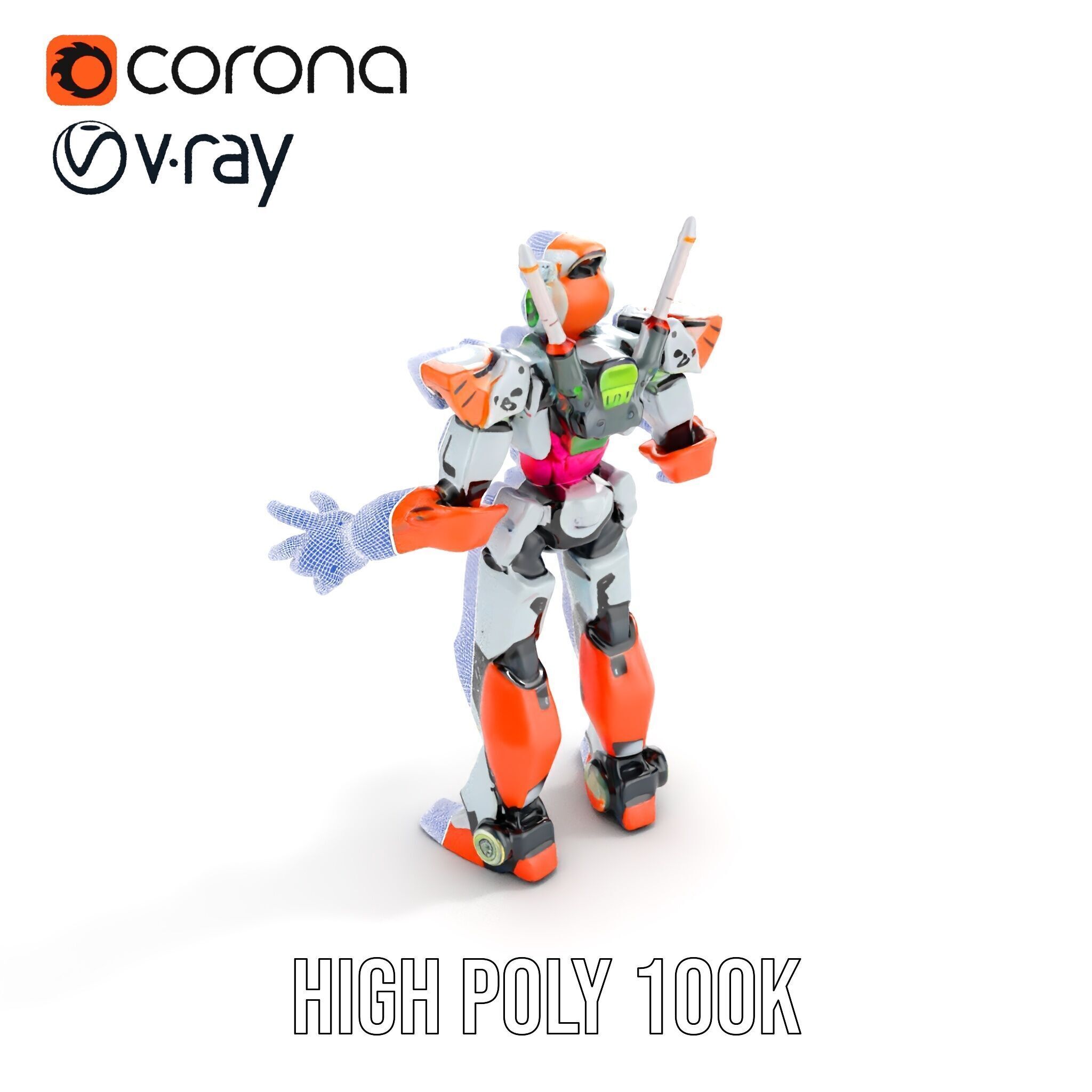 Futuristic Combat Mecha Robot Rigged and Animated Low-poly 3D model_32