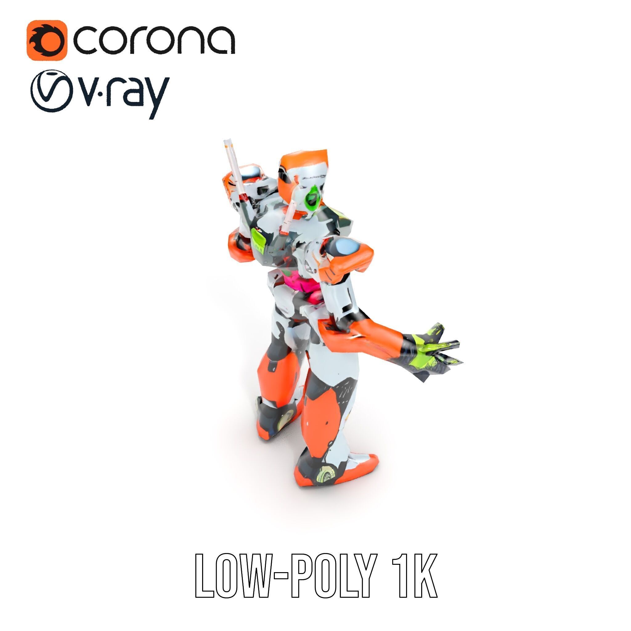 Futuristic Combat Mecha Robot Rigged and Animated Low-poly 3D model_23