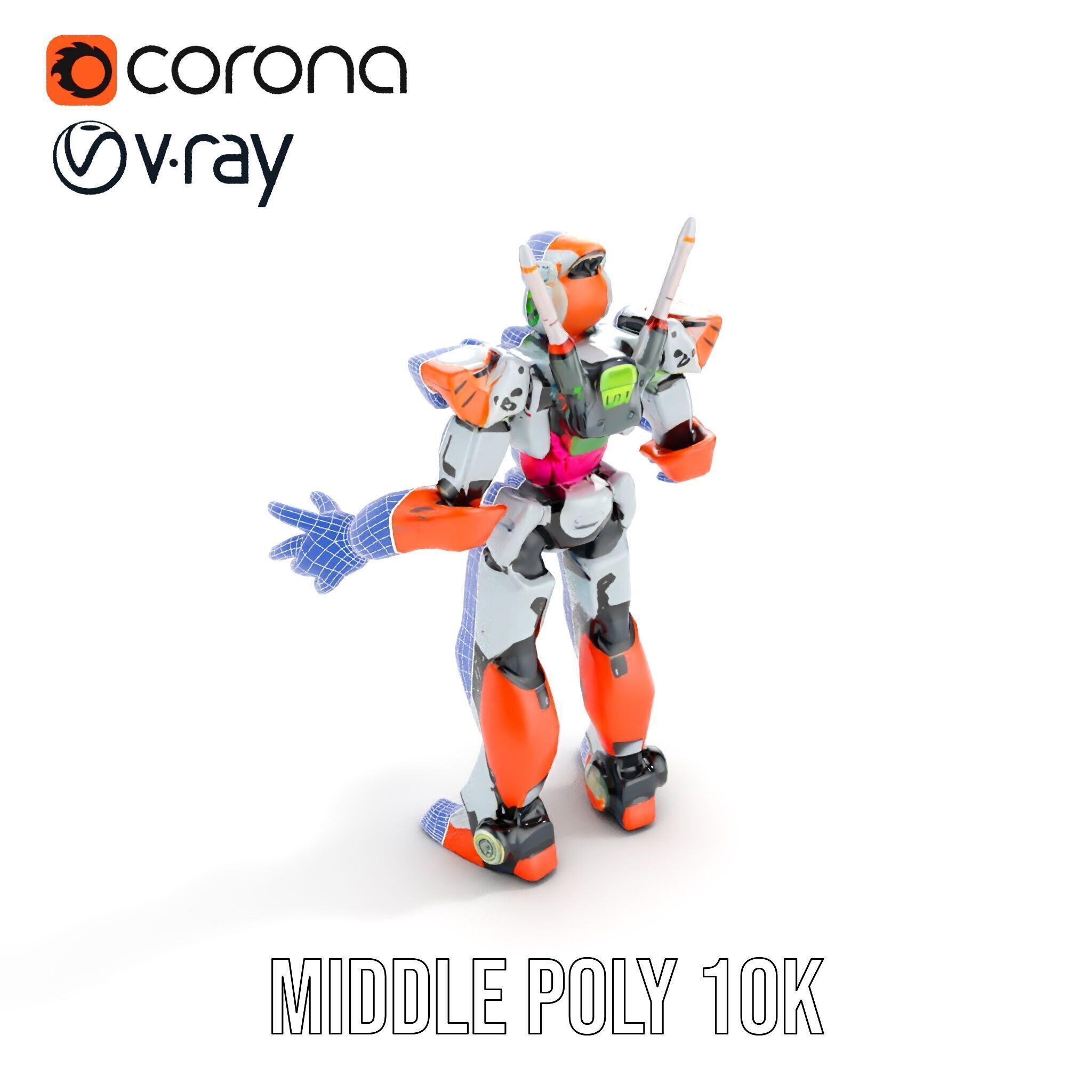 Futuristic Combat Mecha Robot Rigged and Animated Low-poly 3D model_36