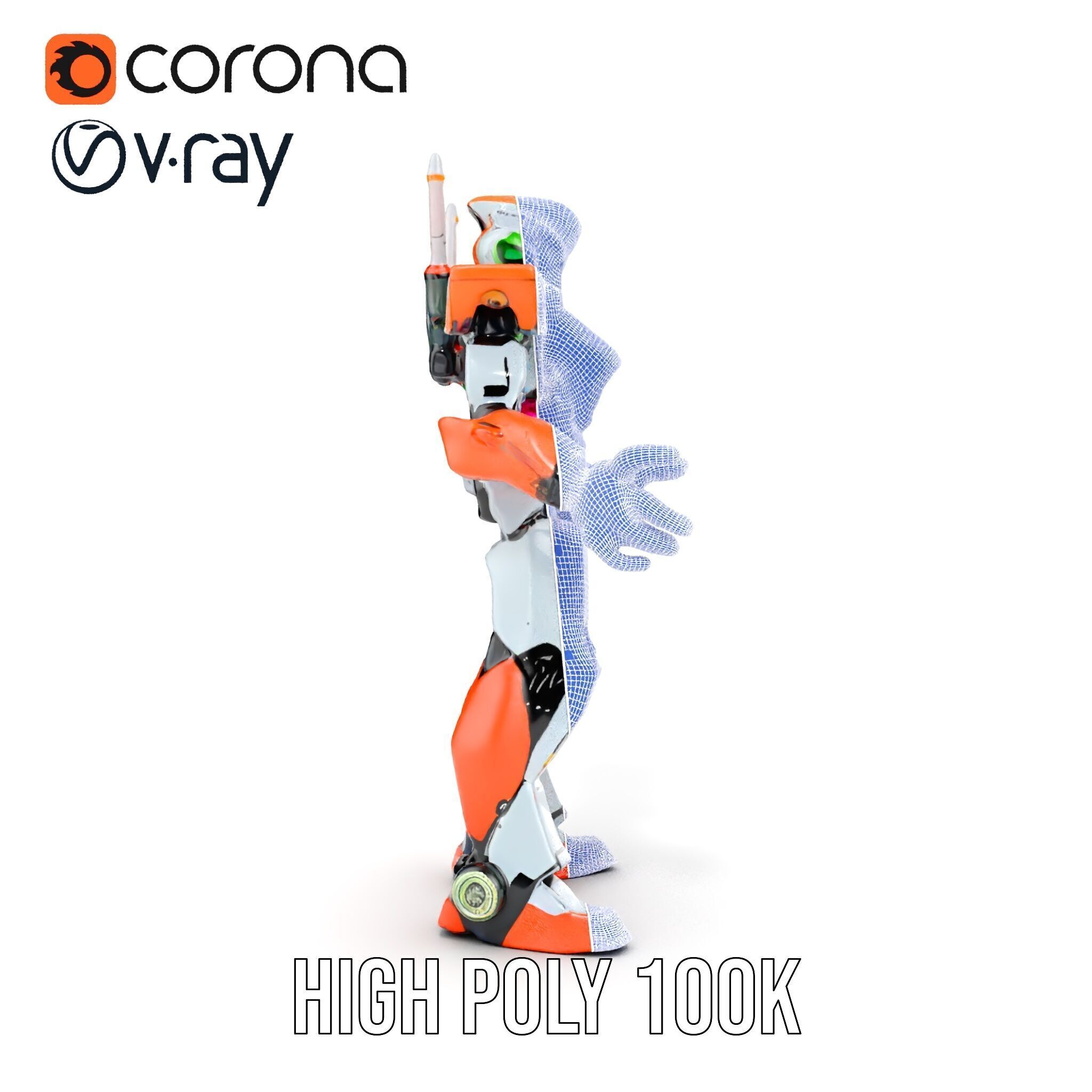 Futuristic Combat Mecha Robot Rigged and Animated Low-poly 3D model_40