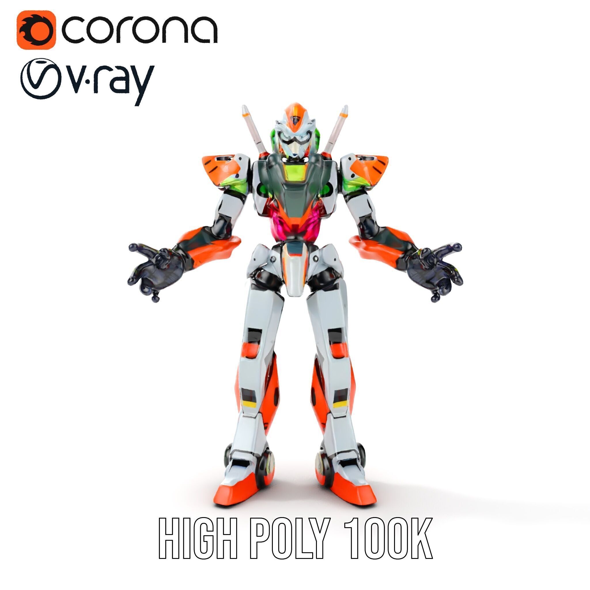 Futuristic Combat Mecha Robot Rigged and Animated Low-poly 3D model_37