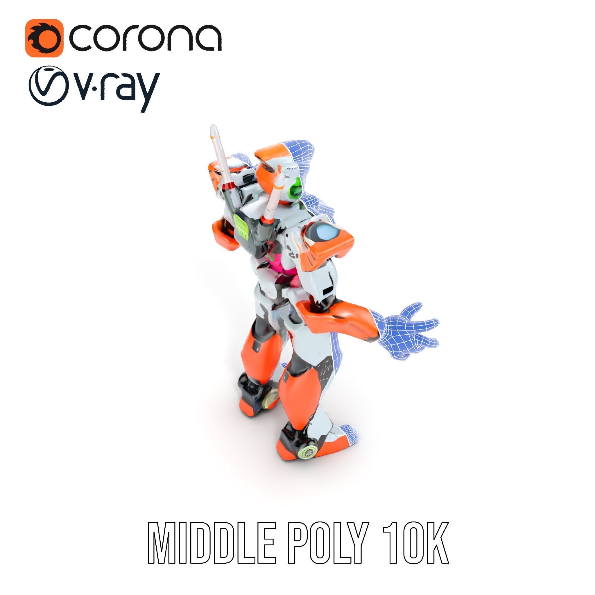 Futuristic Combat Mecha Robot Rigged and Animated Low-poly 3D model_22