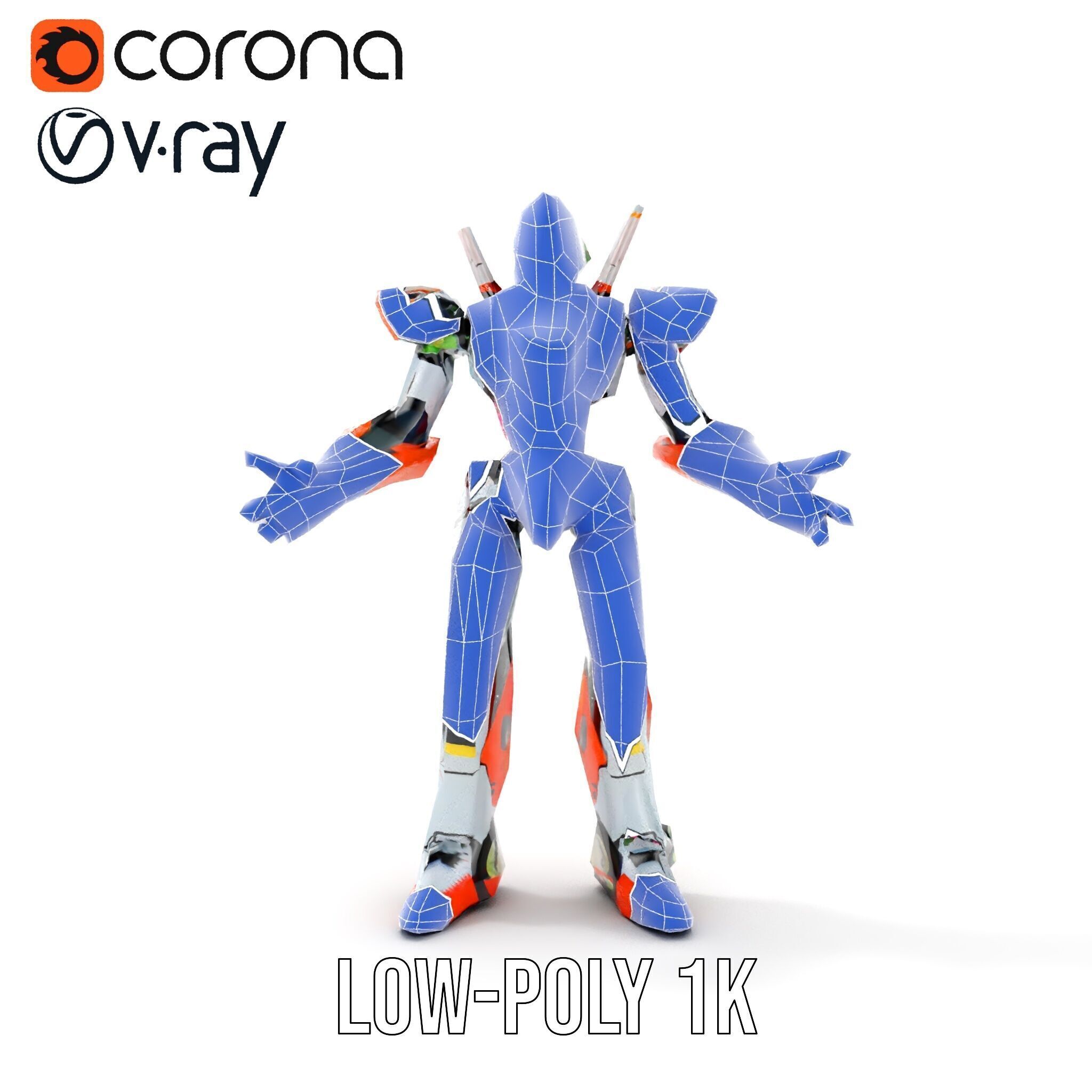 Futuristic Combat Mecha Robot Rigged and Animated Low-poly 3D model_20