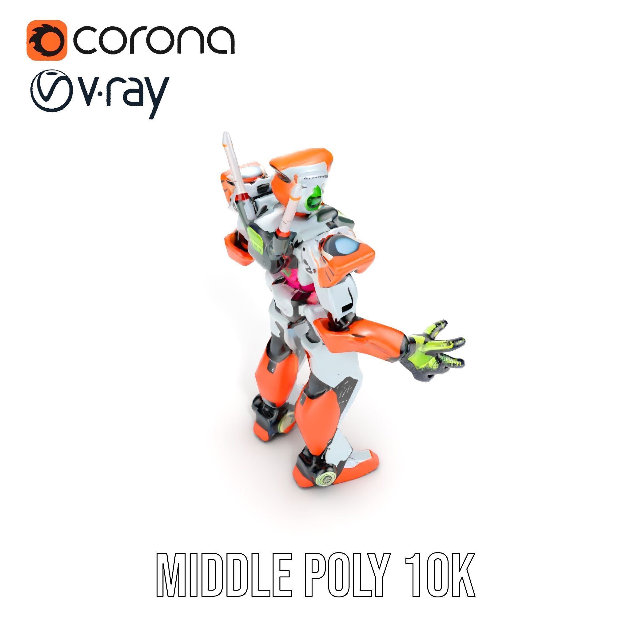 Futuristic Combat Mecha Robot Rigged and Animated Low-poly 3D model_15