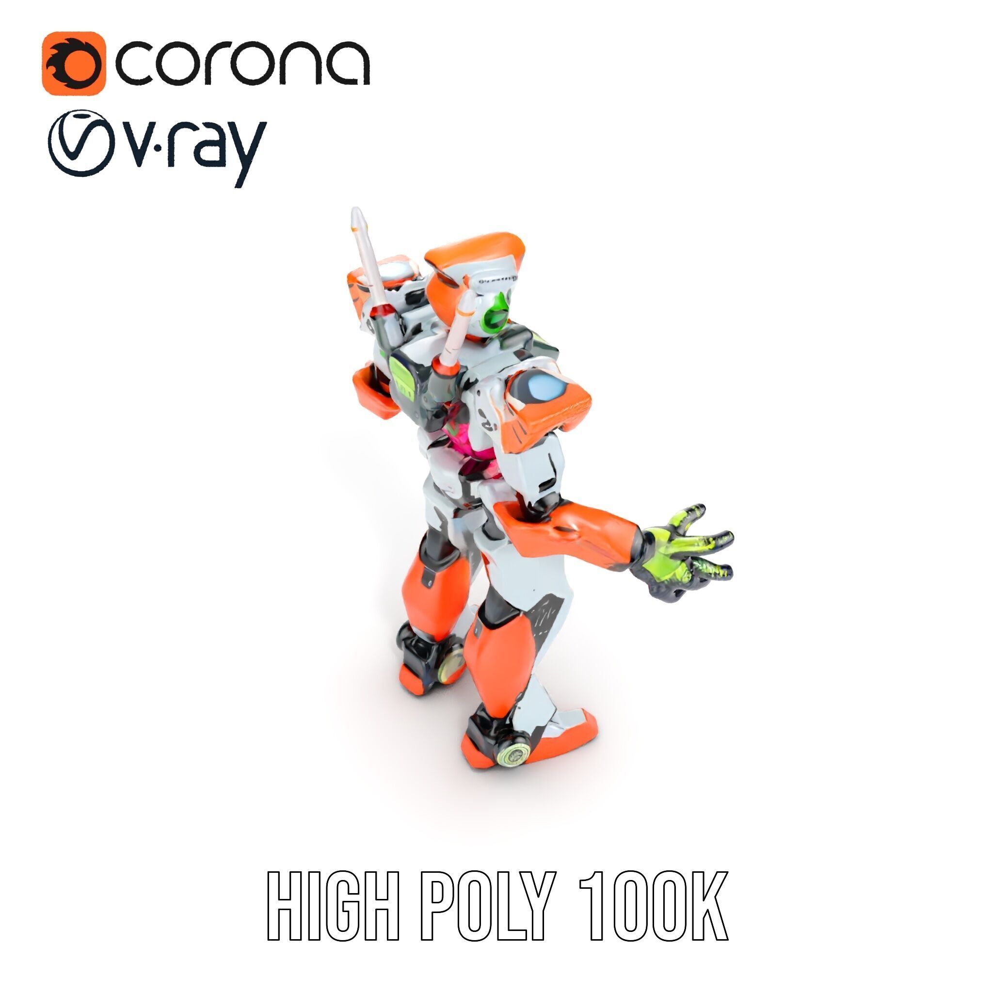 Futuristic Combat Mecha Robot Rigged and Animated Low-poly 3D model_21